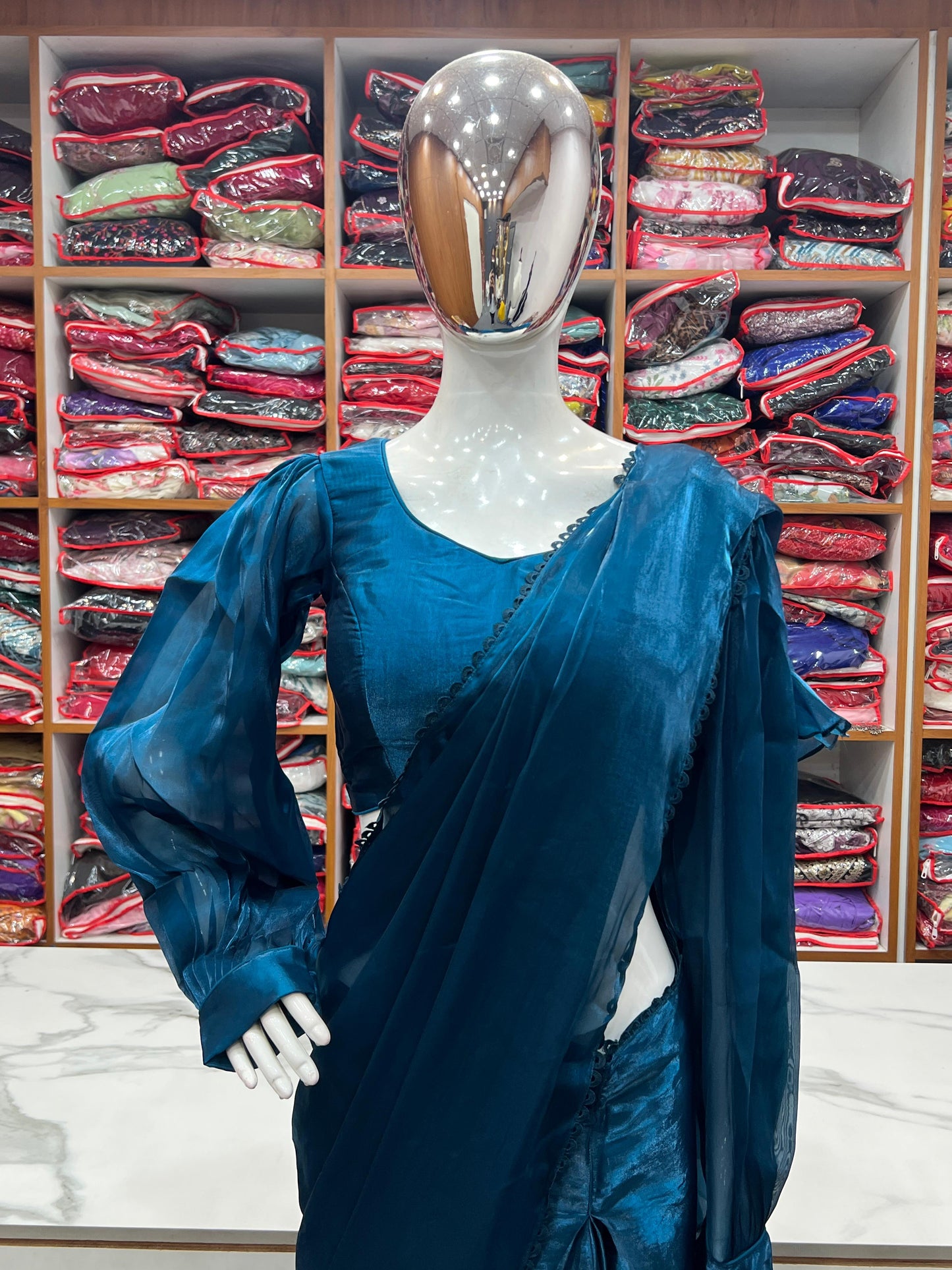 Tealblue Jimmy Choo Organza Ready To Wear Saree