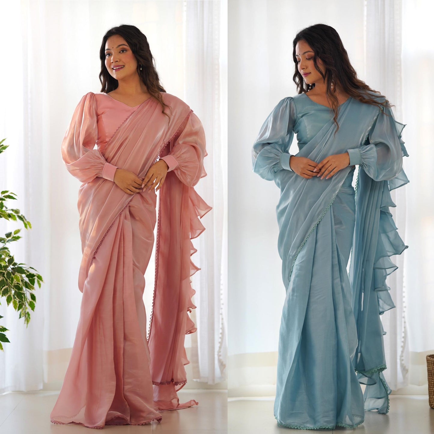 Tealblue Jimmy Choo Organza Ready To Wear Saree
