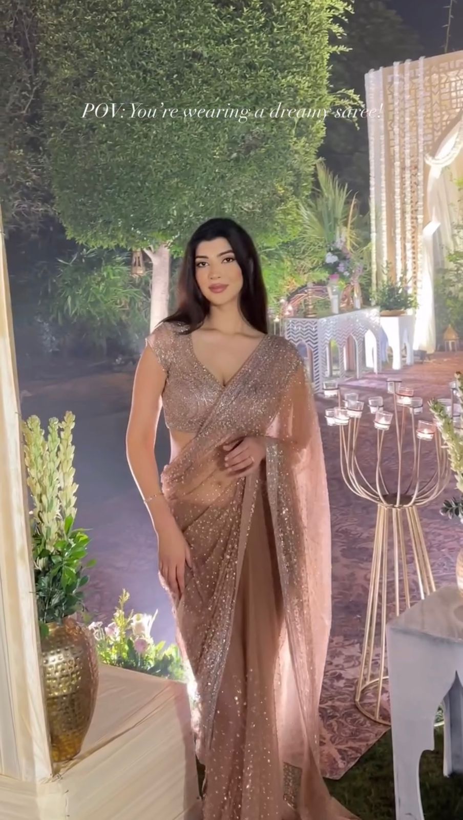 Cream Color Soft Net With Sequins work Saree