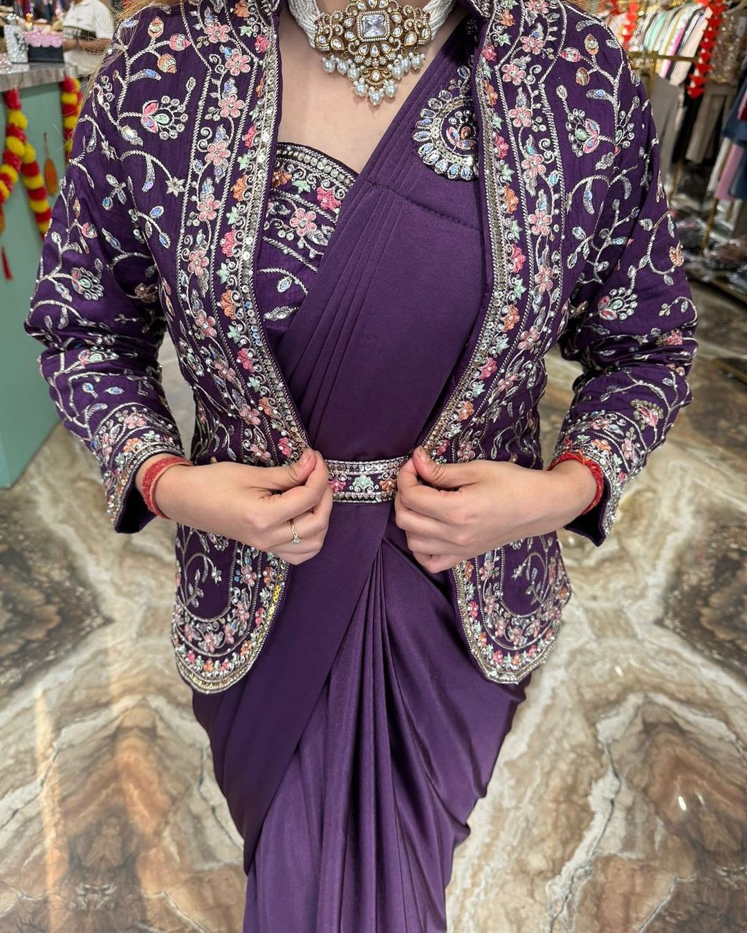 Heavy Satin Embroidery Work Saree