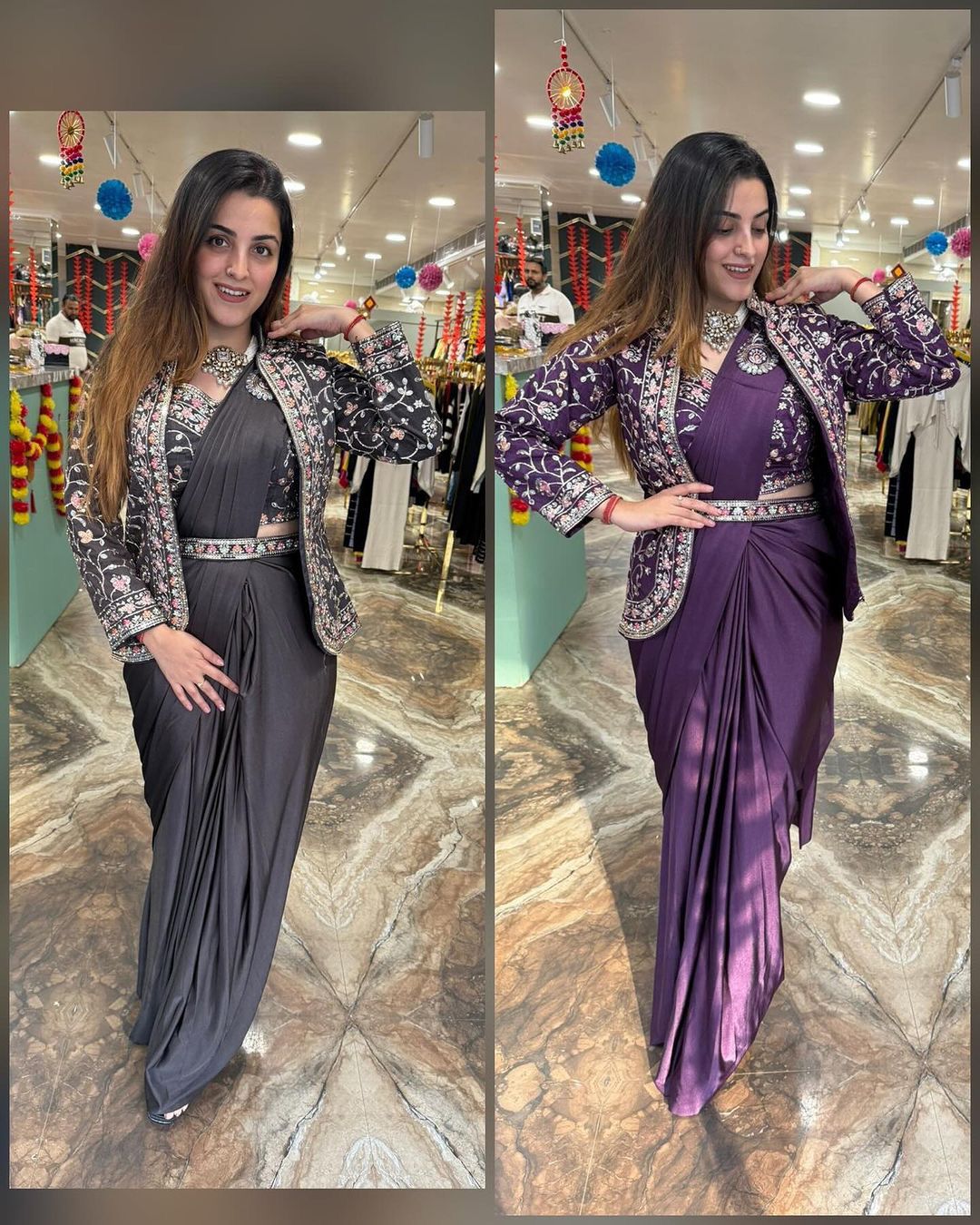 Heavy Satin Embroidery Work Saree