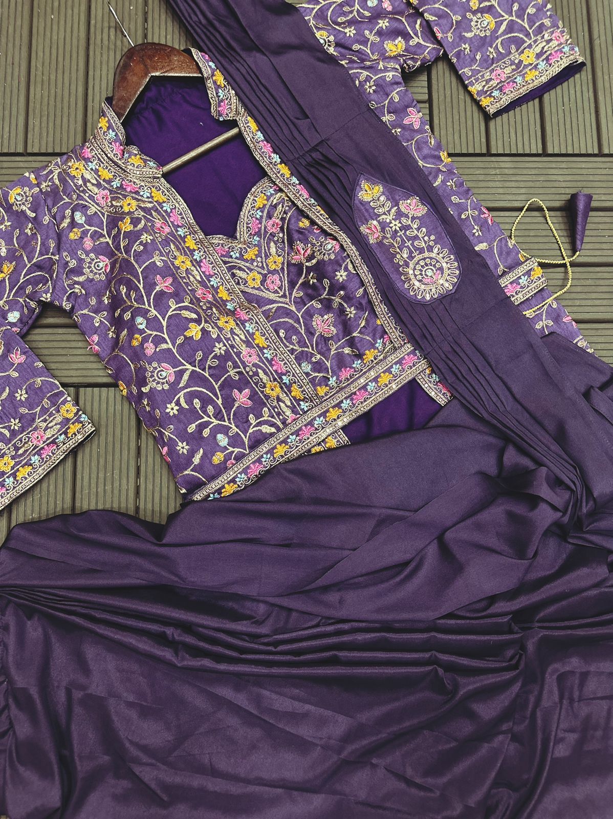 Heavy Satin Embroidery Work Saree