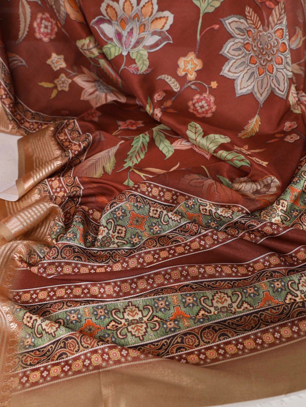 Brown Tussar Silk Saree with Viscose Border