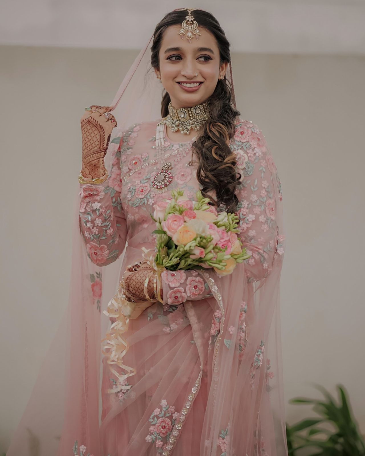 Baby Pink Soft Net Thread Sequins Work Saree