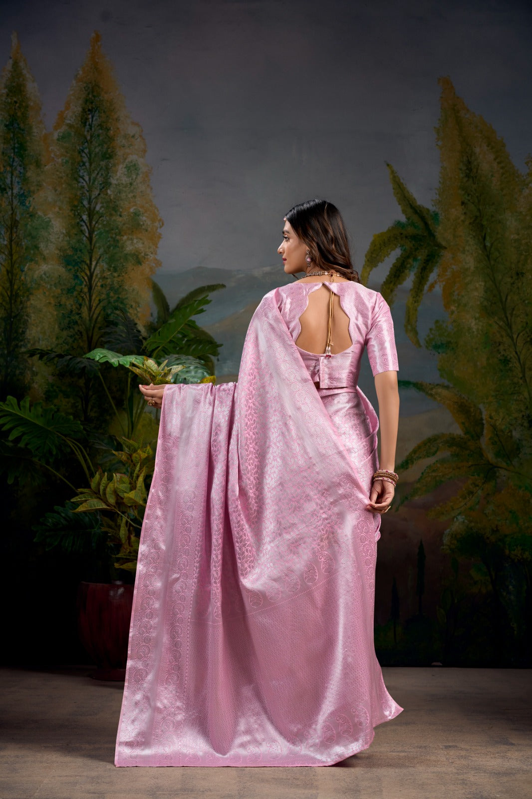 Baby Pink Kanjivaram Zari Work Saree