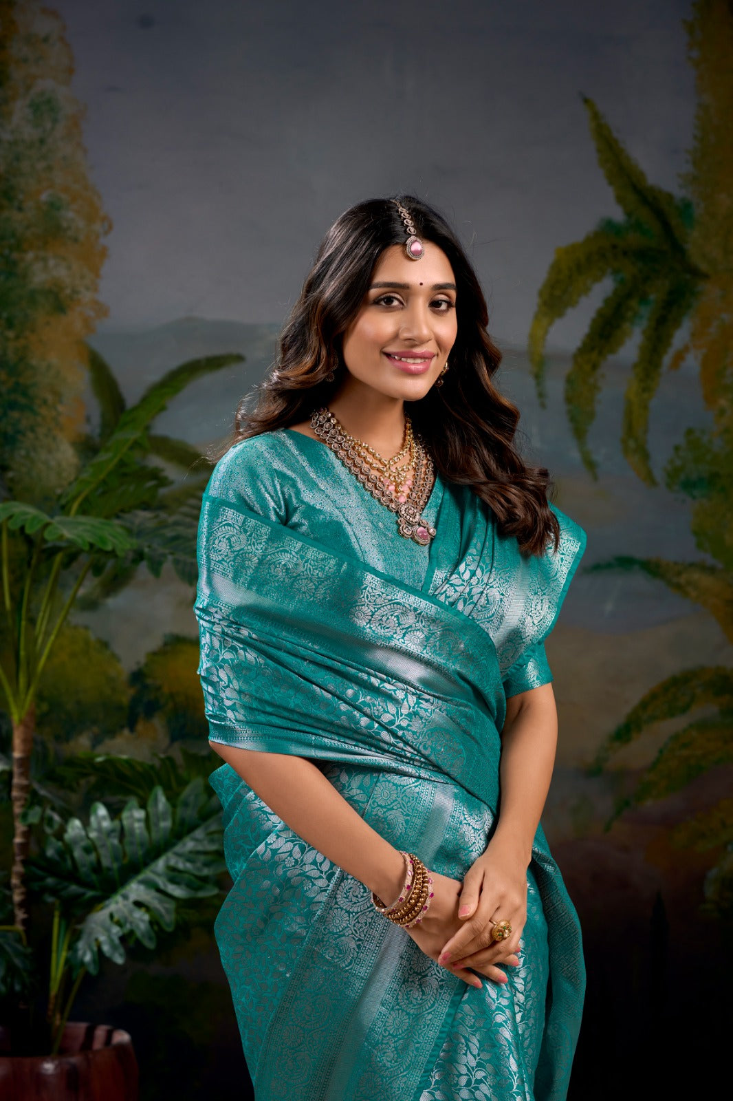 Firozi Kanjivaram Zari Work Saree