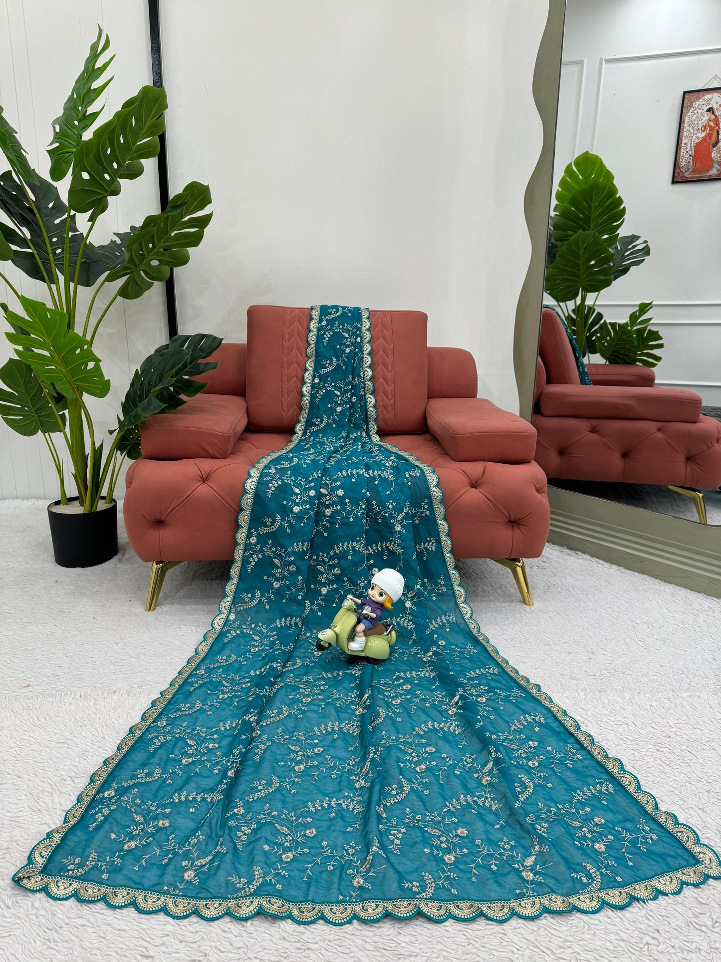 Rama Heavy Tibby Silk With Coding Work Saree