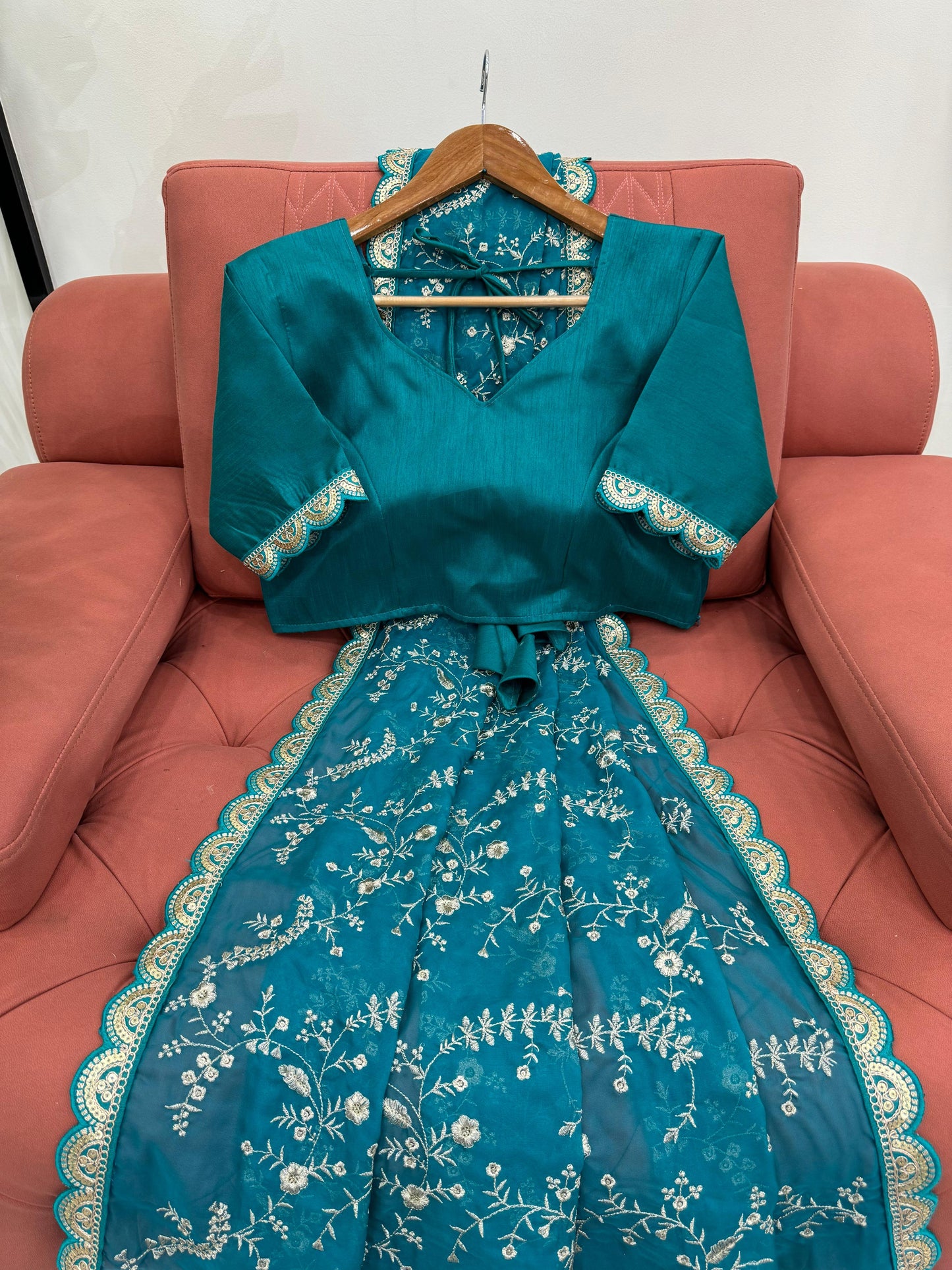 Rama Heavy Tibby Silk With Coding Work Saree