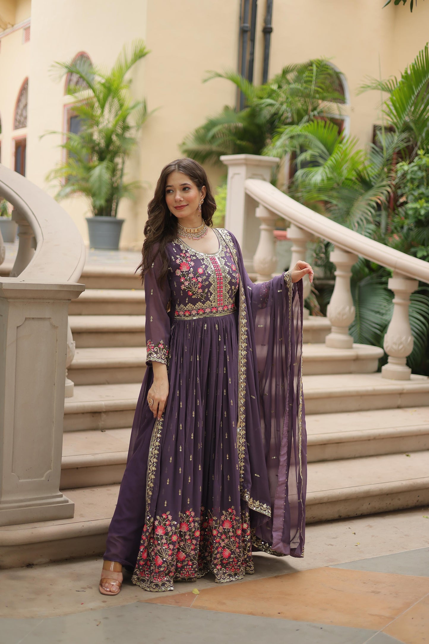 Light Purple Georgette with Rich Sequins Embroidered work