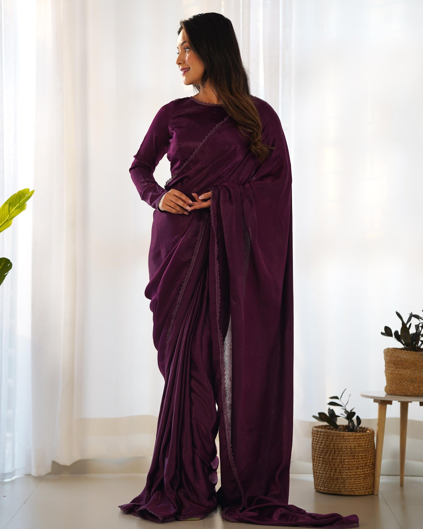 Wine Marble Velvet With Fancy Border Saree