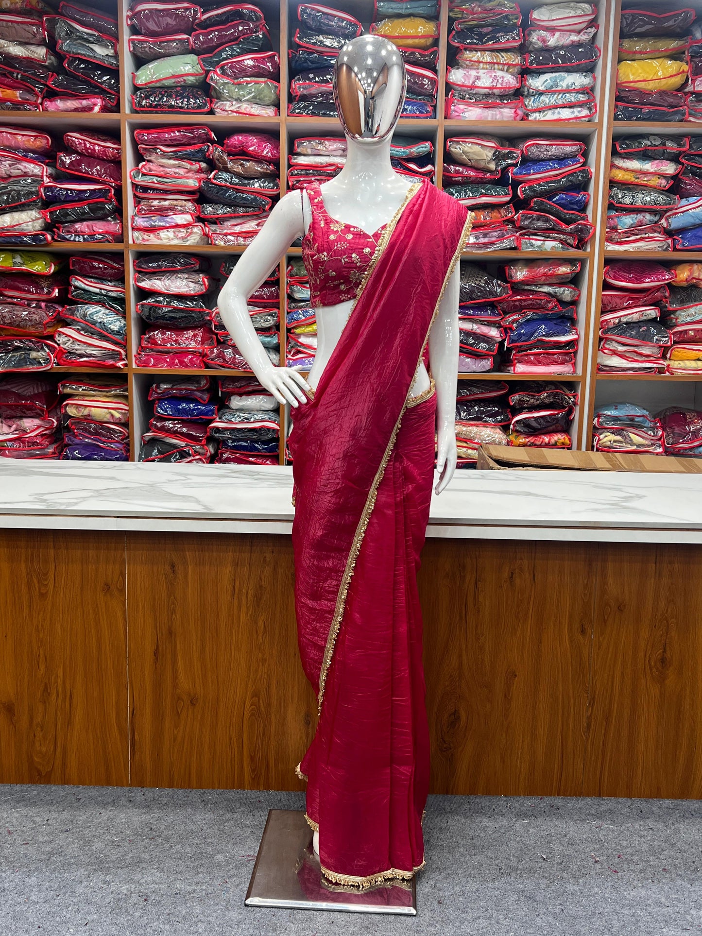 Rani Gold Crush Tissu With Zari Work Ready To Wear Saree