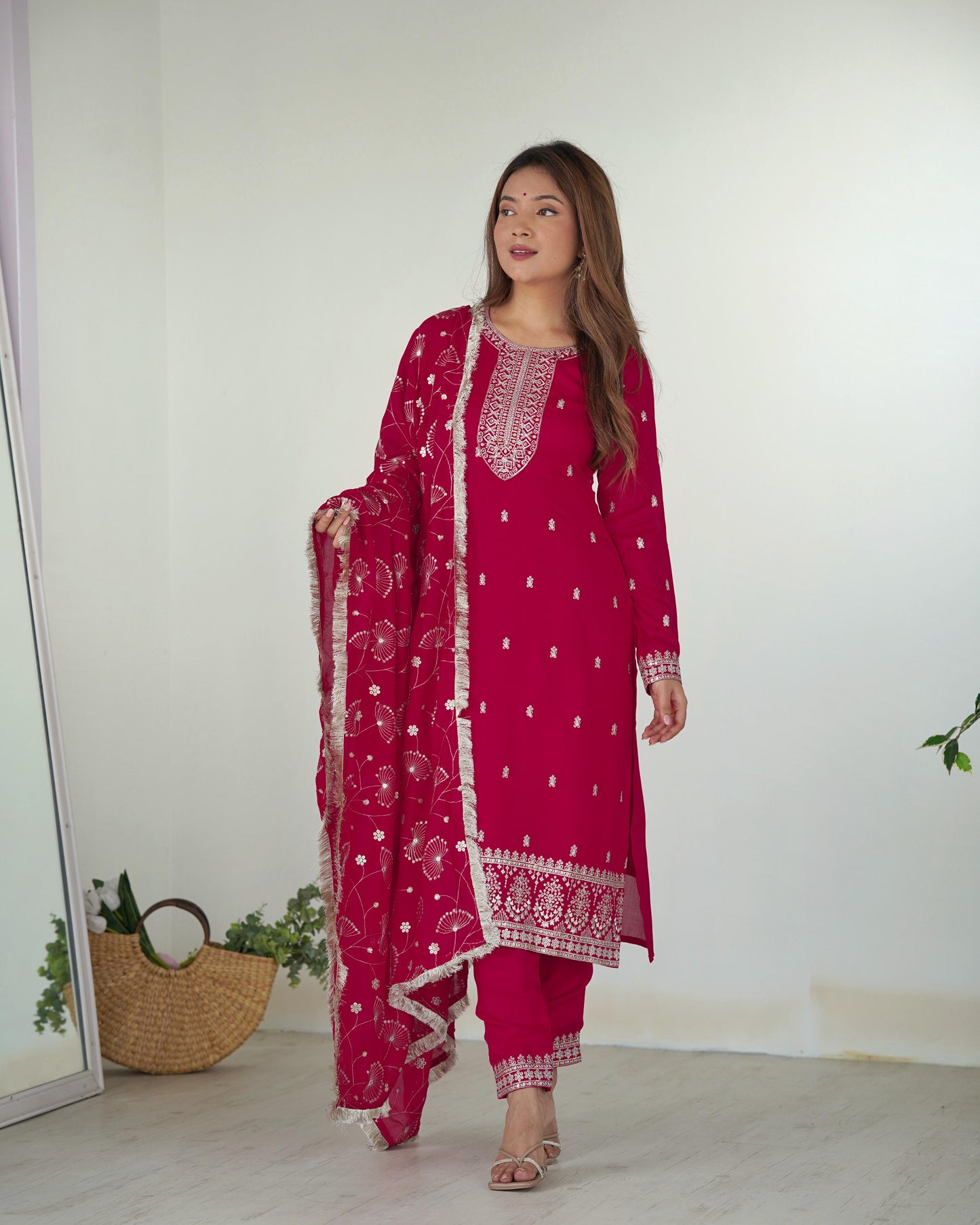 Pink Rangoli Silk 3pc Kurta Set