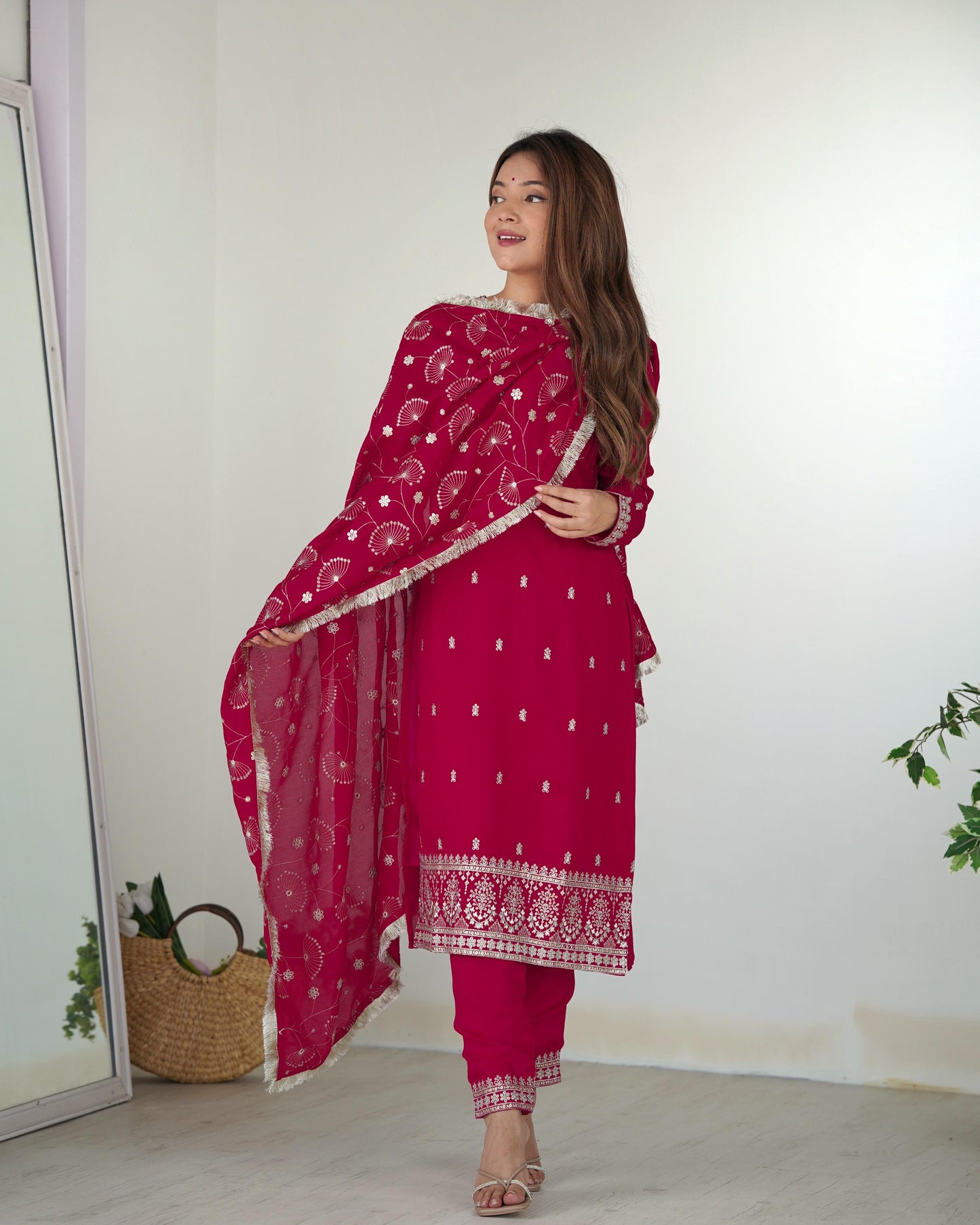 Pink Rangoli Silk 3pc Kurta Set