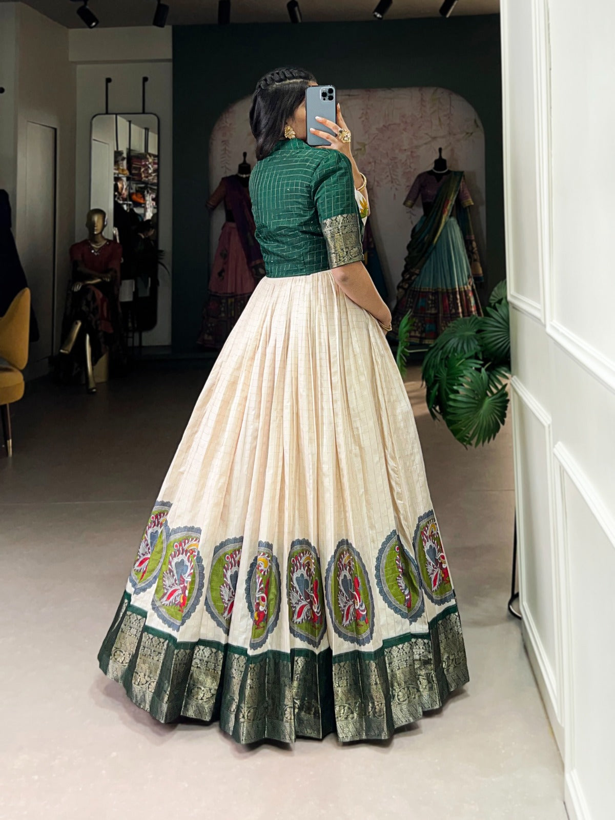 Green Dola Silk With Kalamkari Print Gown With Koti