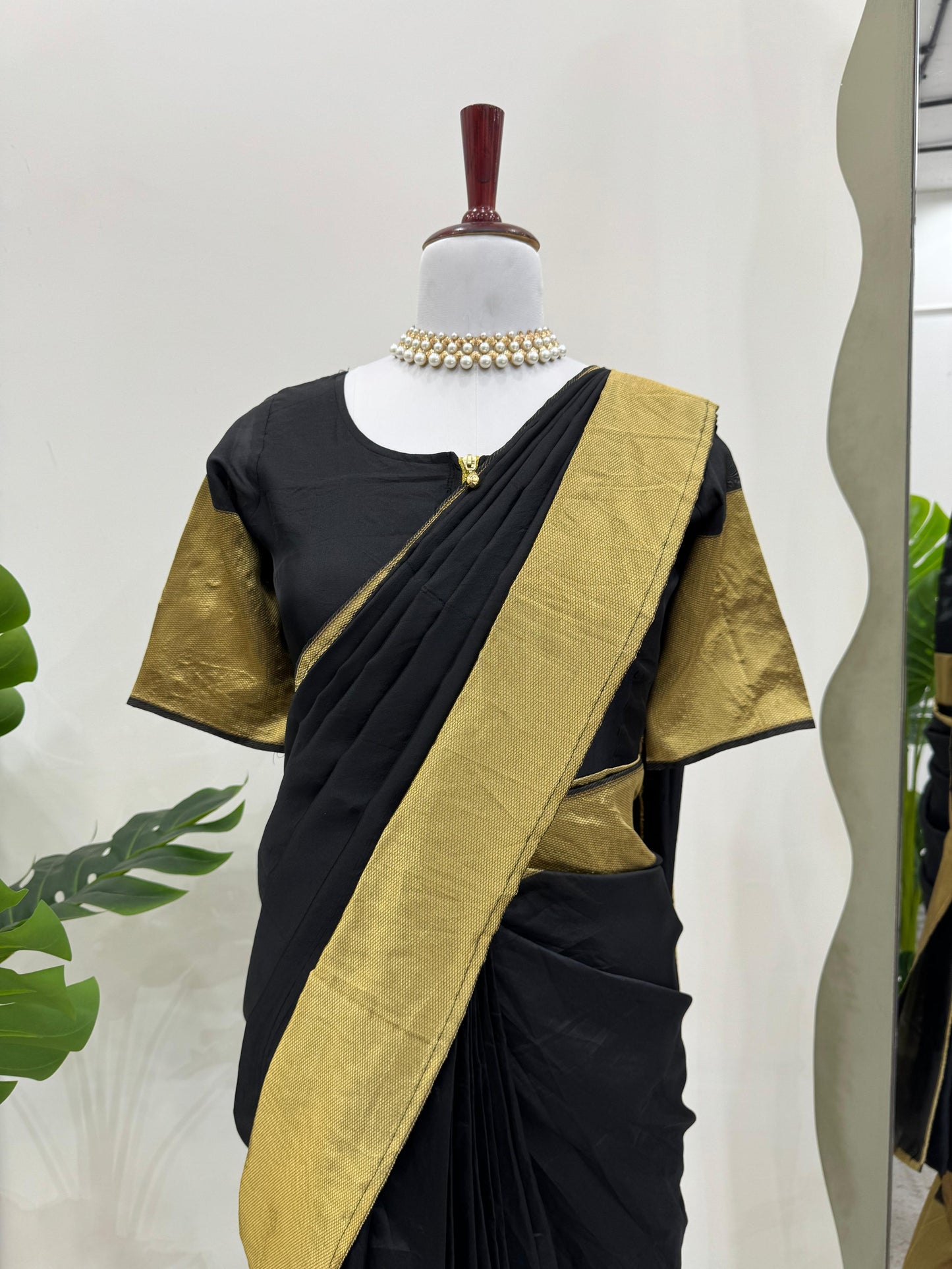 Black & Golden Kota Silk Ready to Wear Gown Saree
