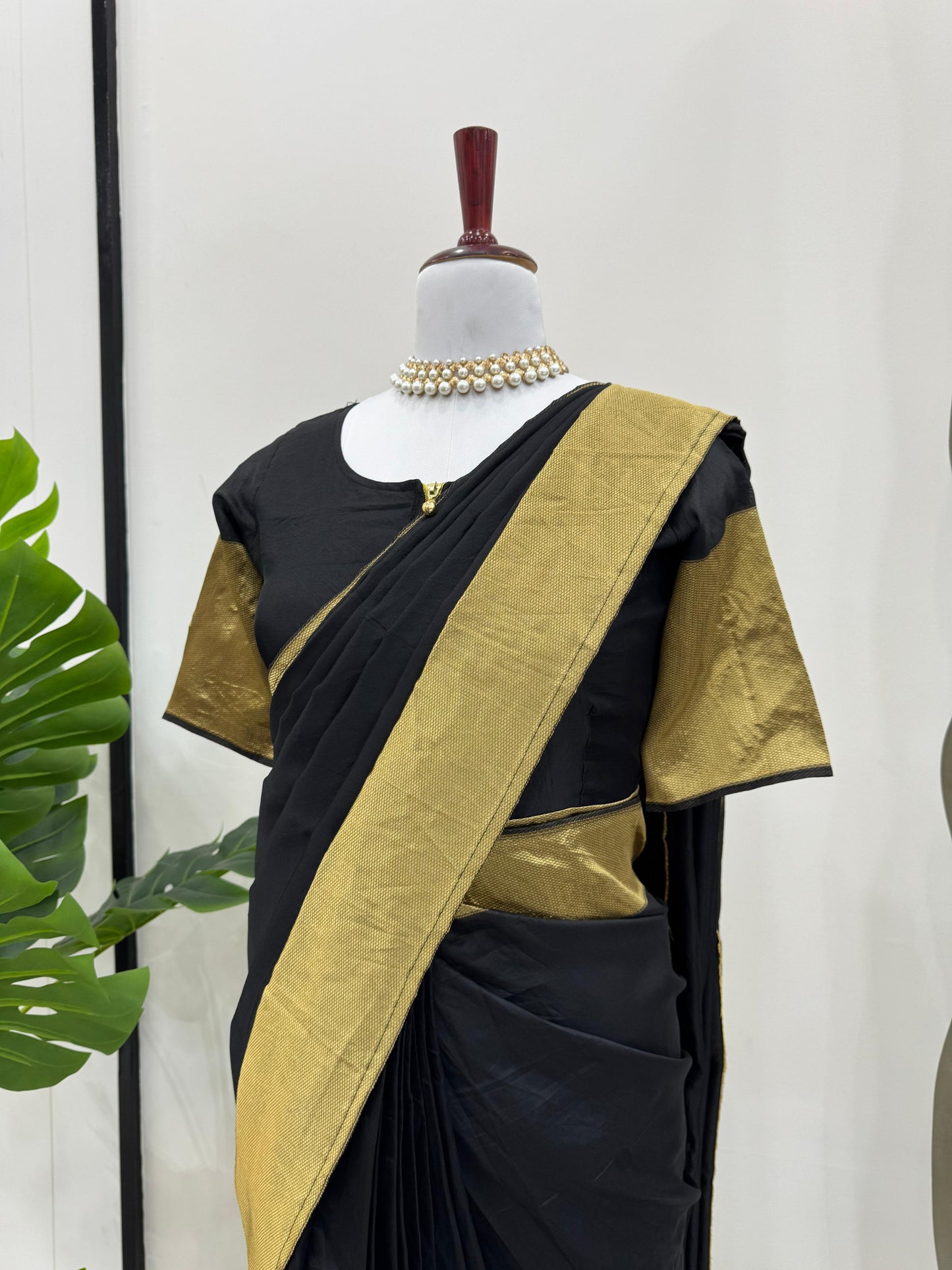 Black & Golden Kota Silk Ready to Wear Gown Saree