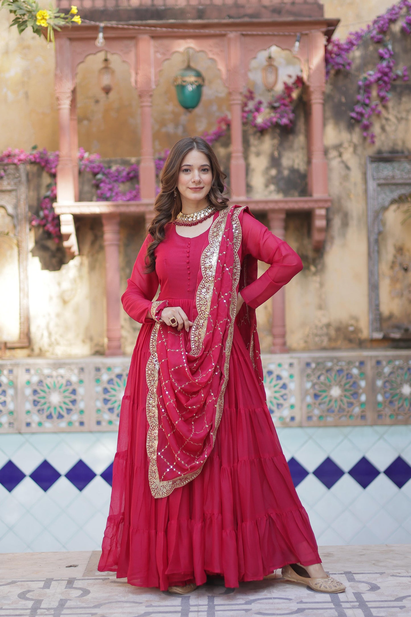 Beautiful Star Georgette Gown With Sequins Embroidered Dupatta