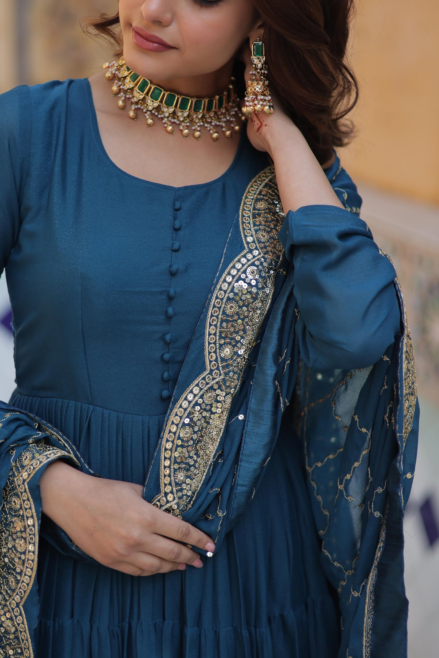 Beautiful Star Georgette Gown With Sequins Embroidered Dupatta