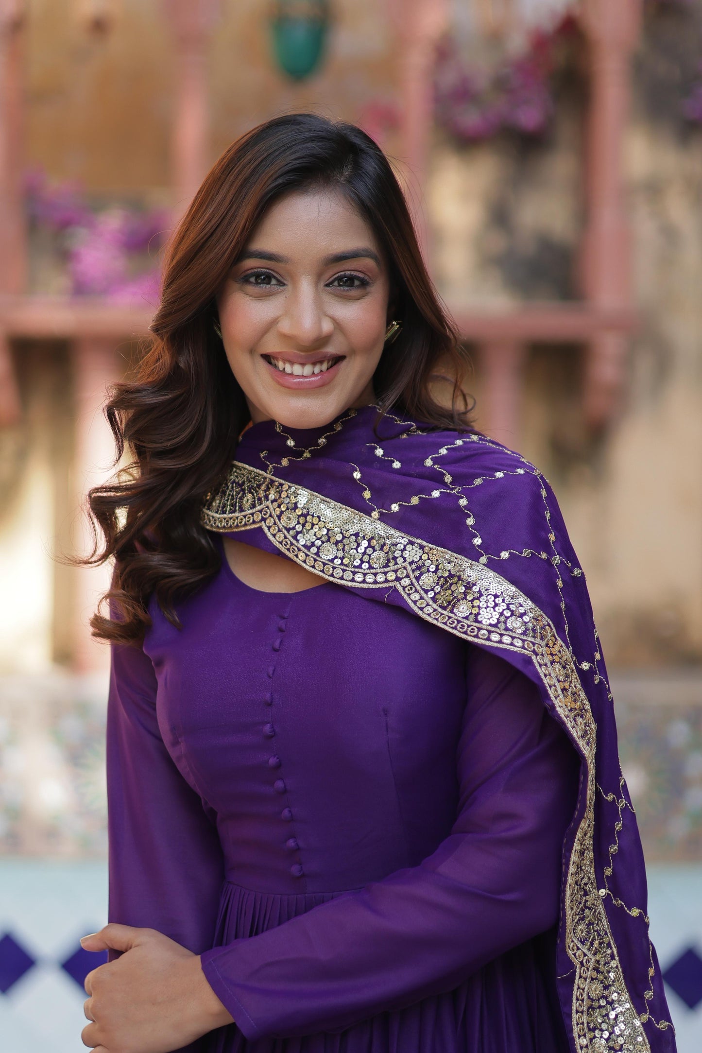 Beautiful Star Georgette Gown With Sequins Embroidered Dupatta
