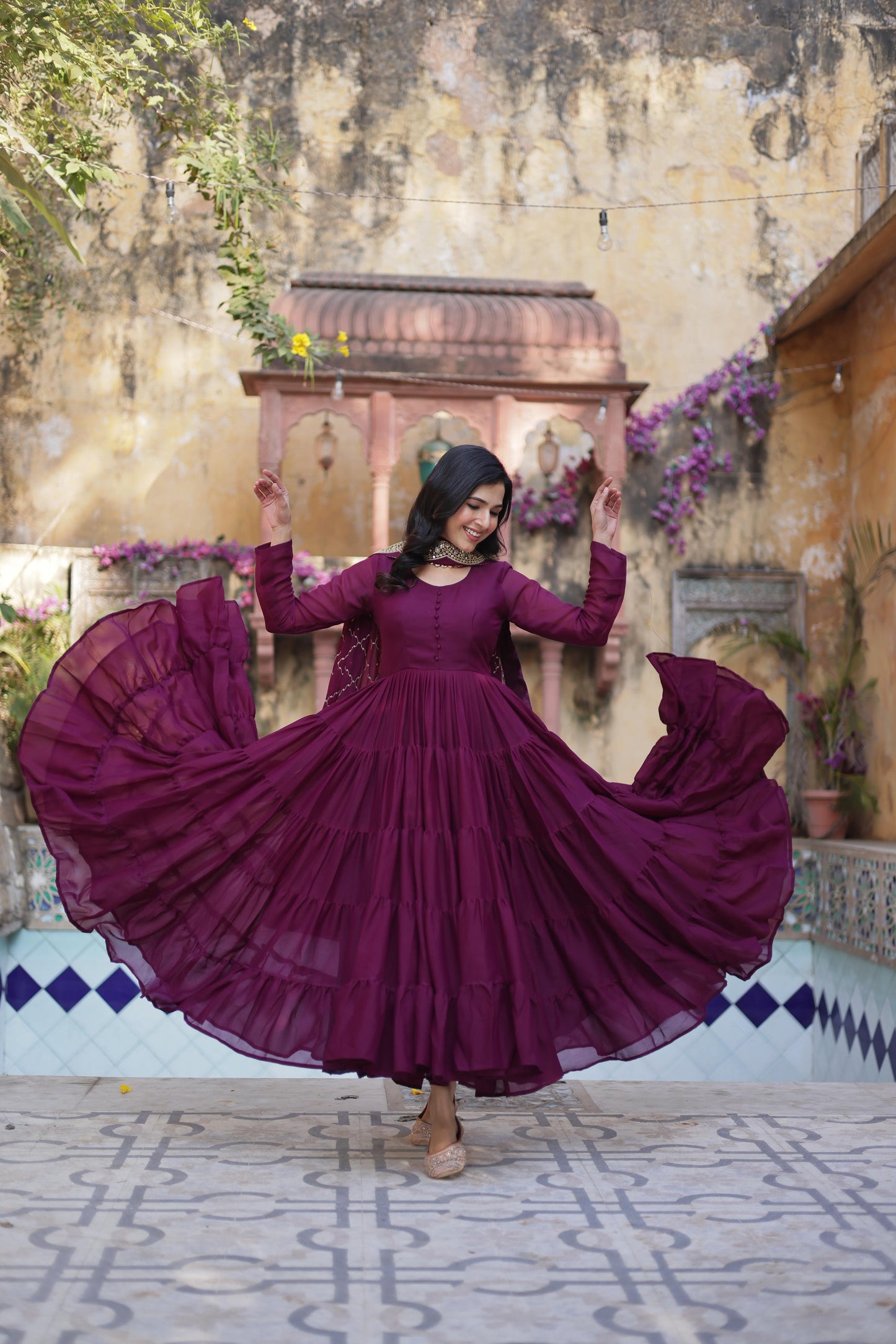 Beautiful Star Georgette Gown With Sequins Embroidered Dupatta