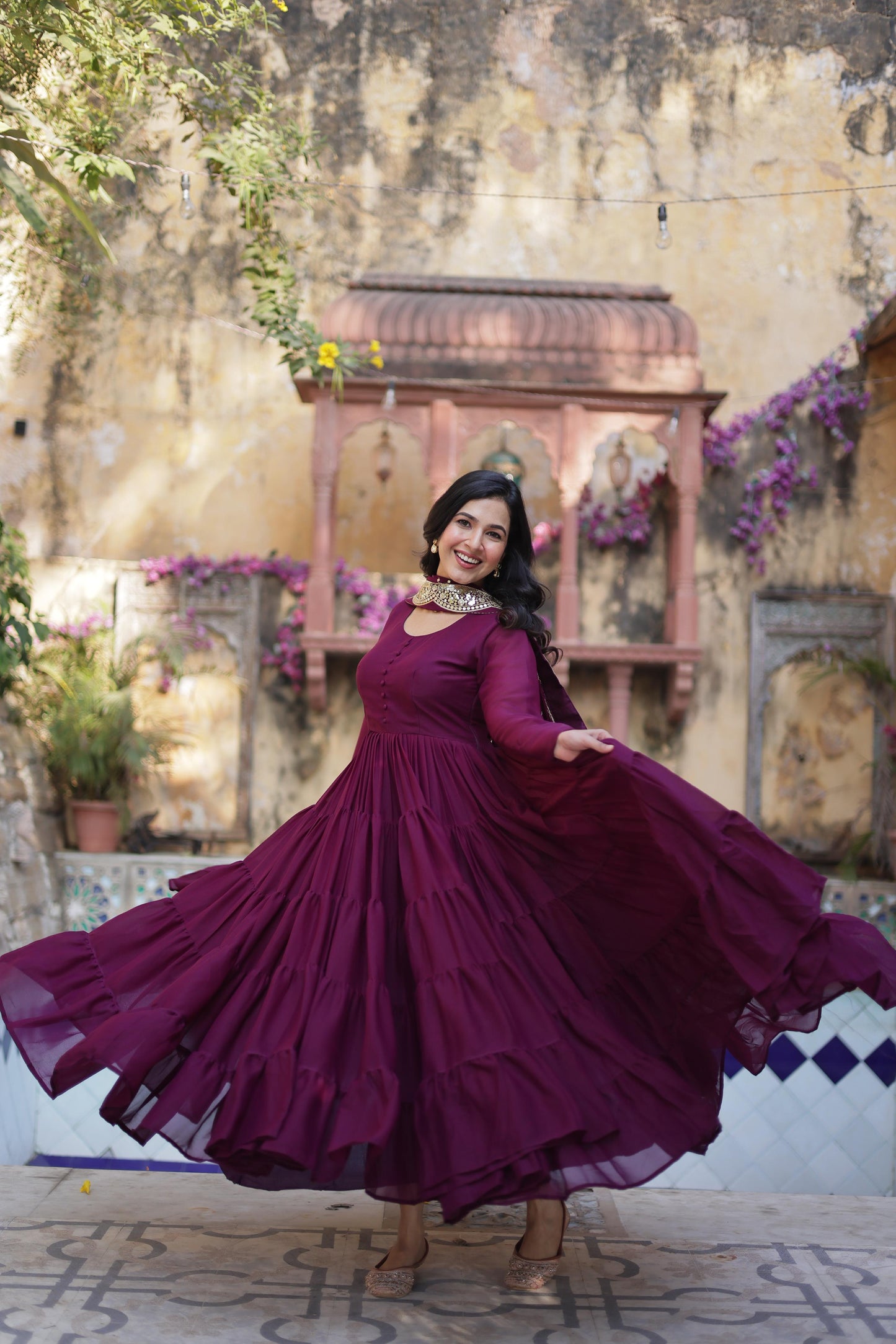 Beautiful Star Georgette Gown With Sequins Embroidered Dupatta