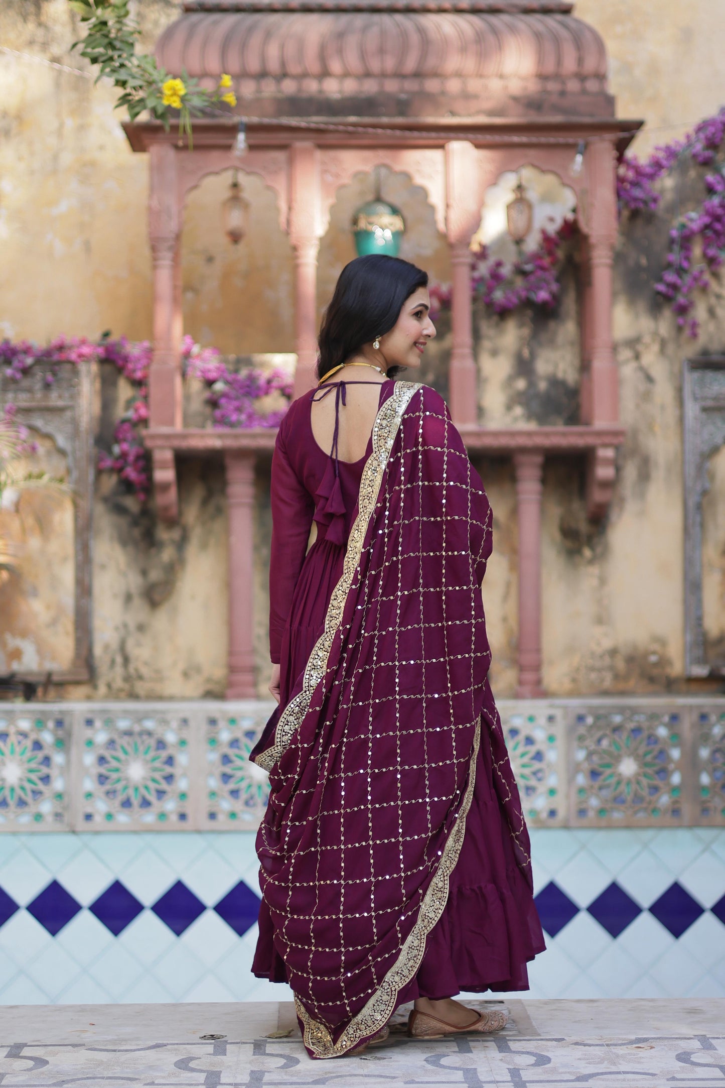 Beautiful Star Georgette Gown With Sequins Embroidered Dupatta