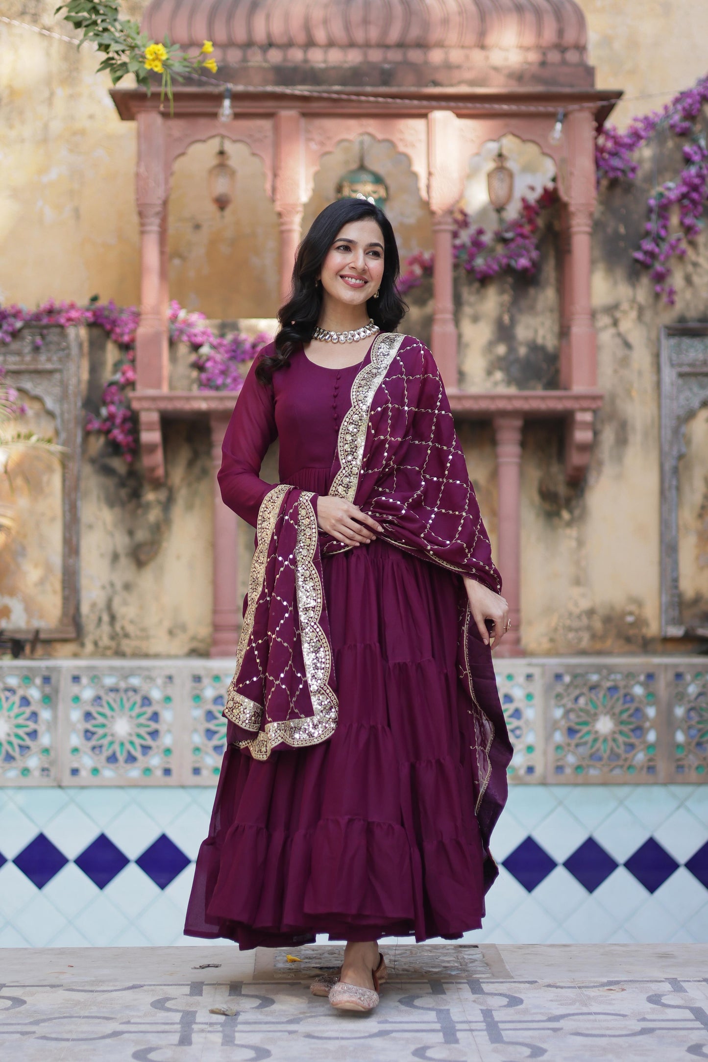 Beautiful Star Georgette Gown With Sequins Embroidered Dupatta