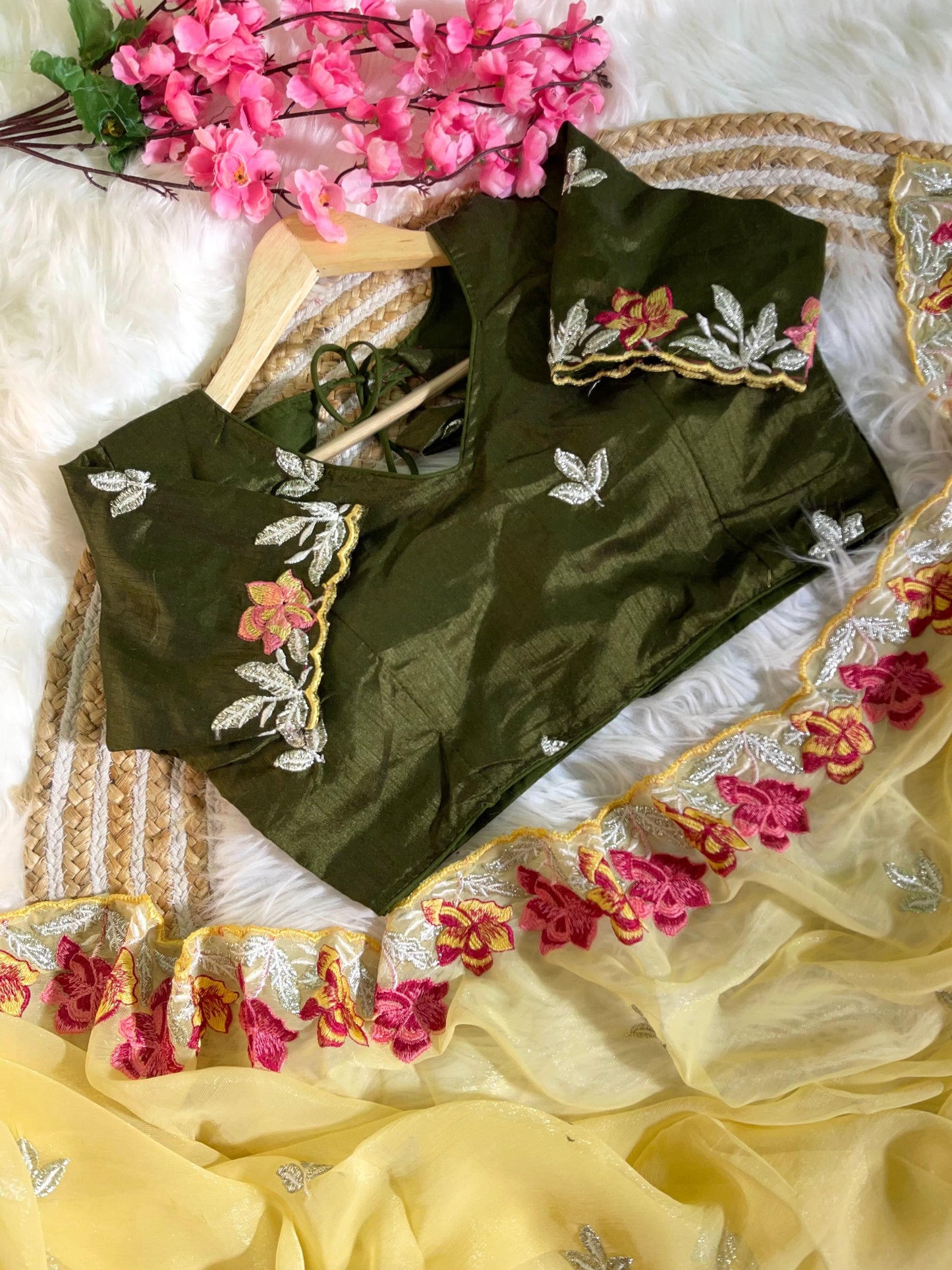 Pure Soft Shimmer Silk With Embroidery Thread Work Saree