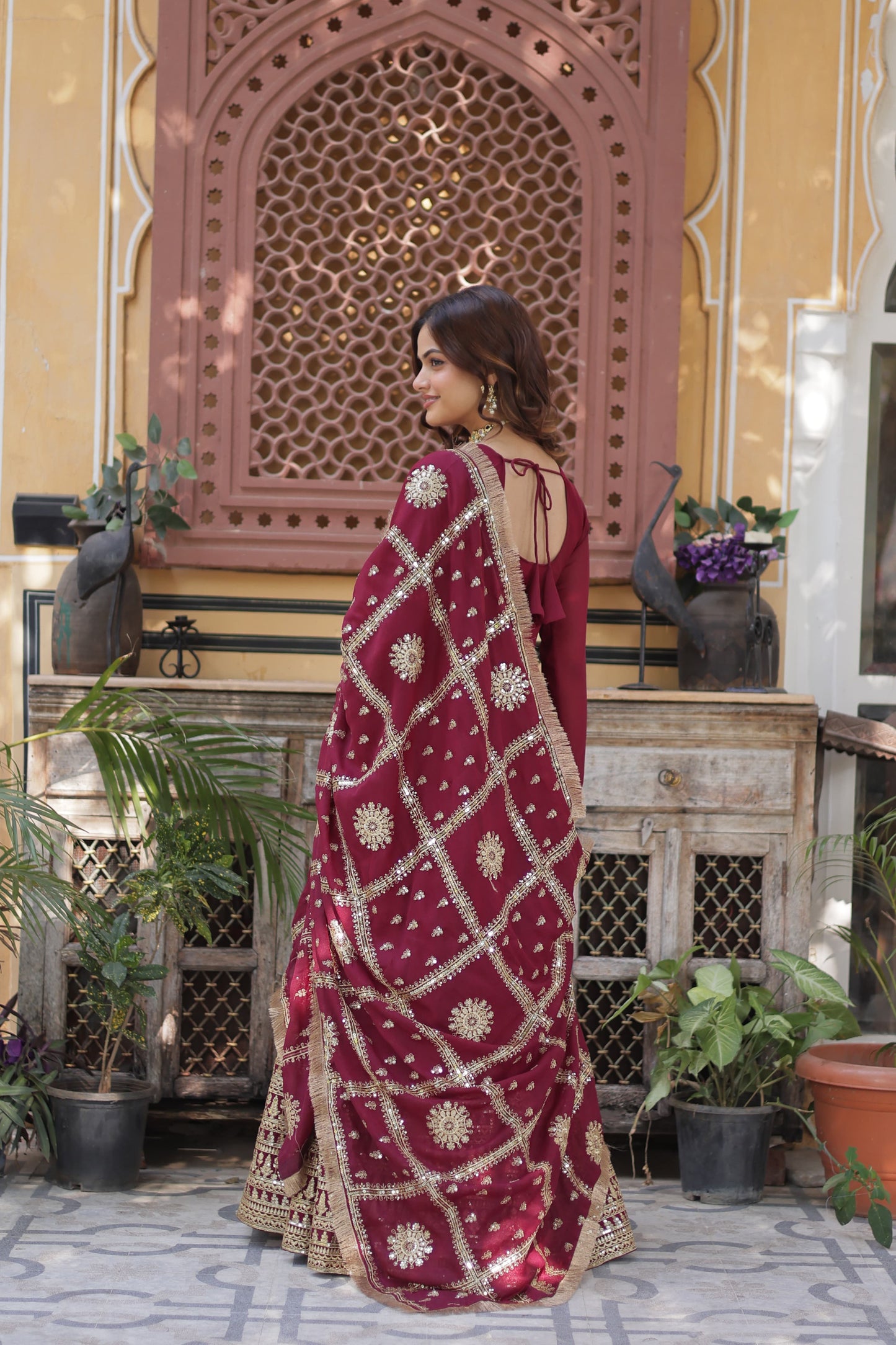 Black Star Georgette Zari and Sequins Work Gown With Embroidered Dupatta