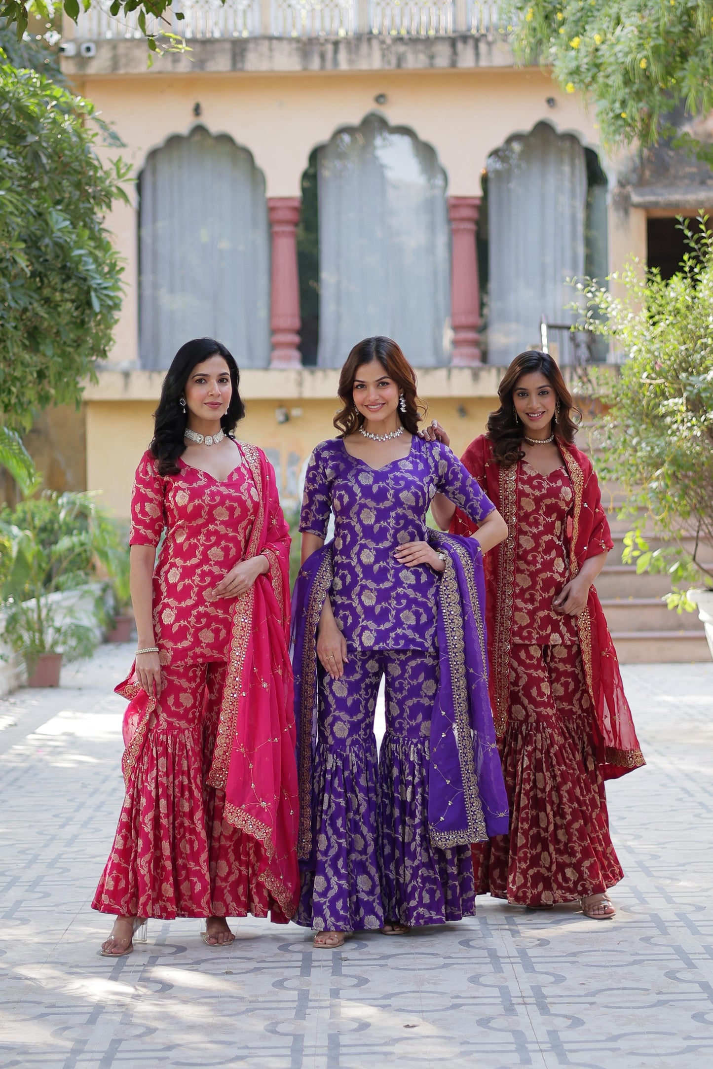 Rani Viscose Georgette Jacquard Gharara Suit With Dupatta