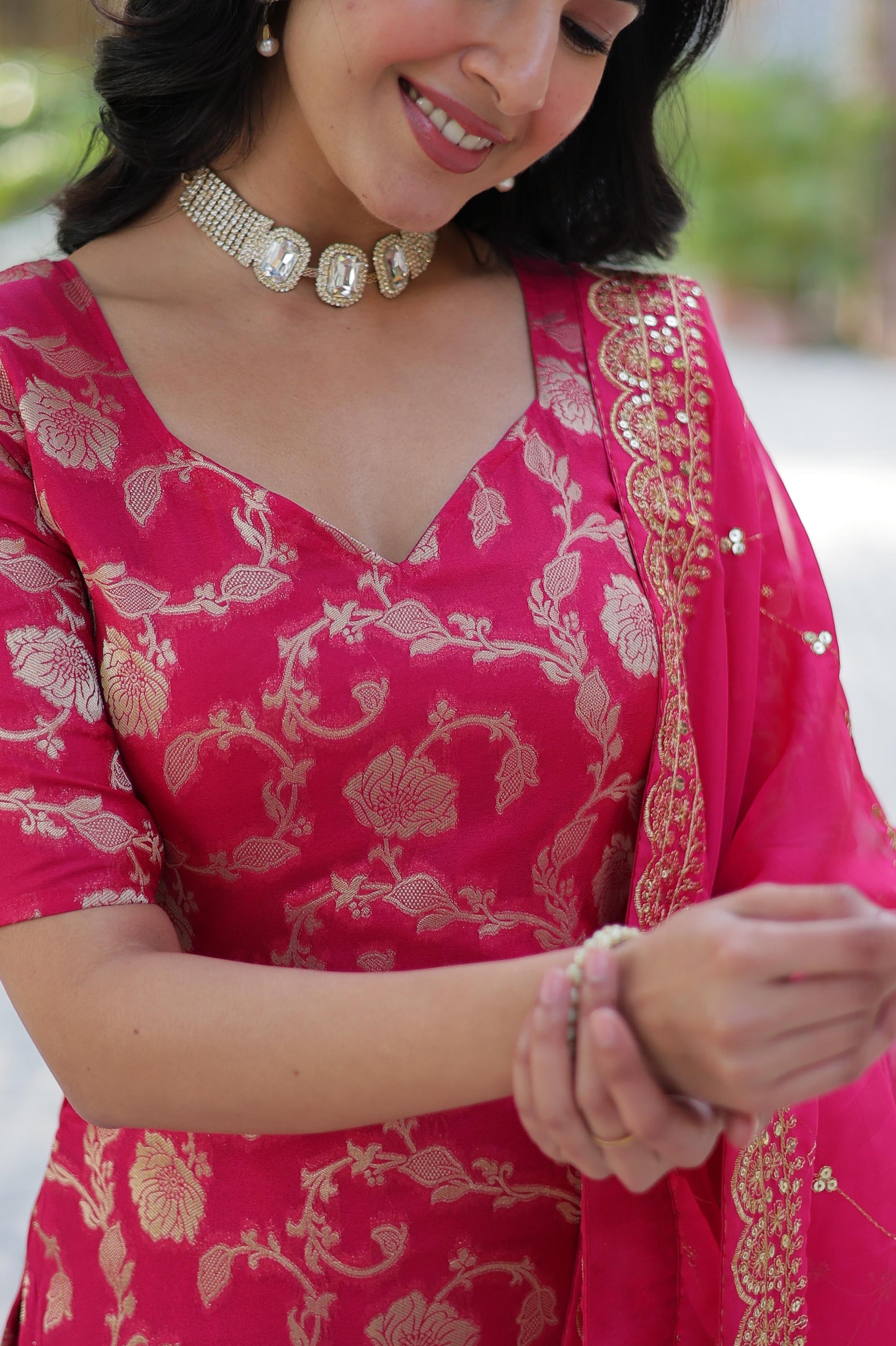 Rani Viscose Georgette Jacquard Gharara Suit With Dupatta