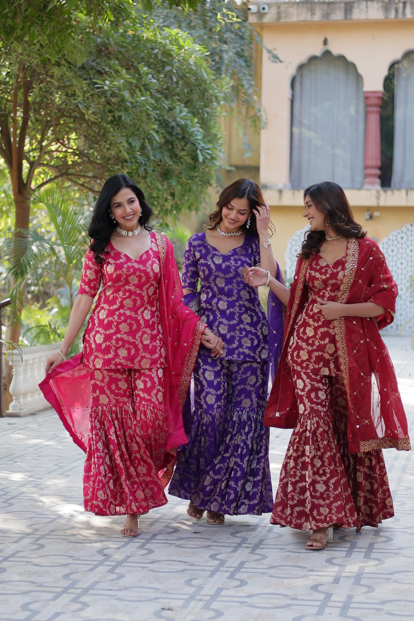Rani Viscose Georgette Jacquard Gharara Suit With Dupatta