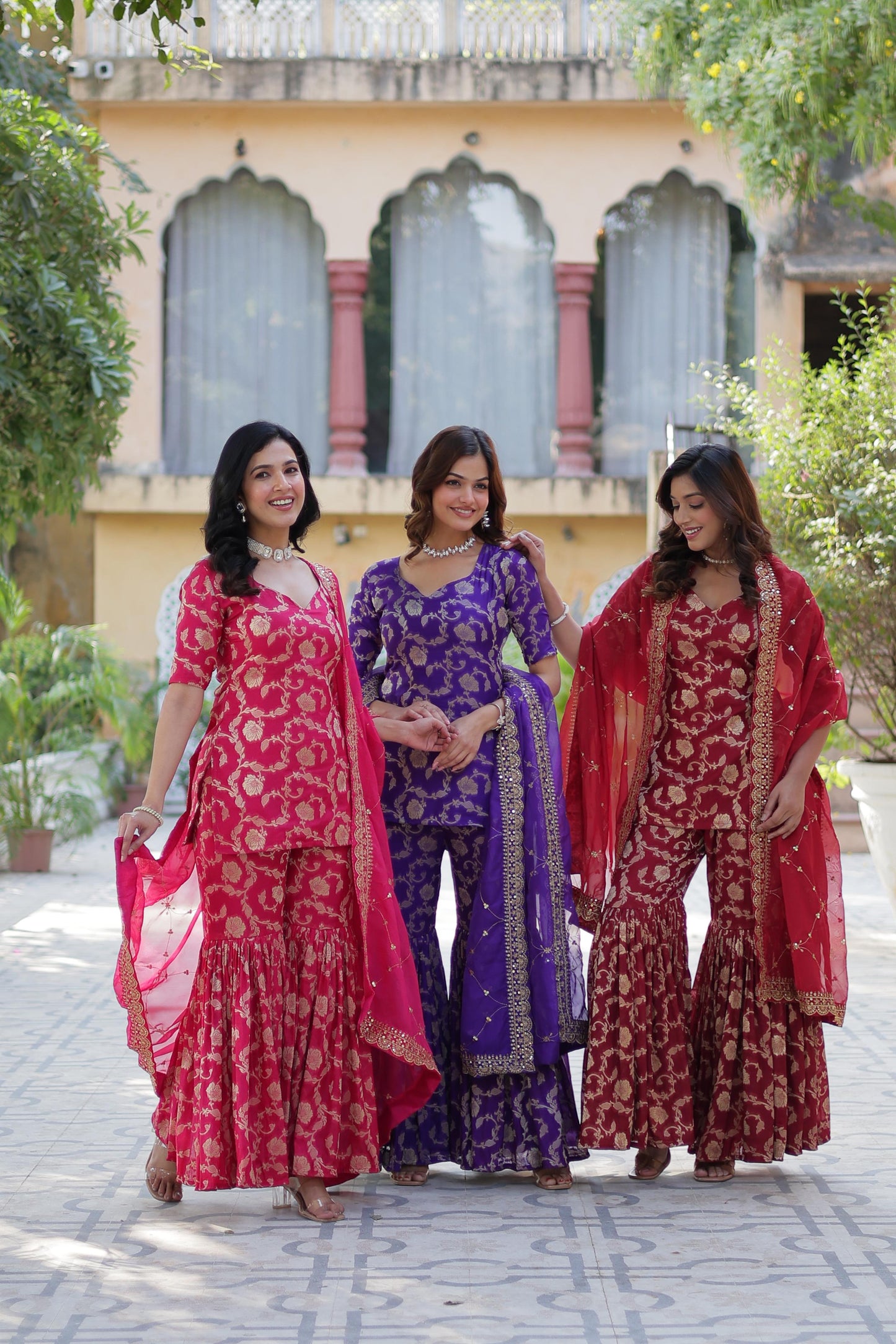 Rani Viscose Georgette Jacquard Gharara Suit With Dupatta