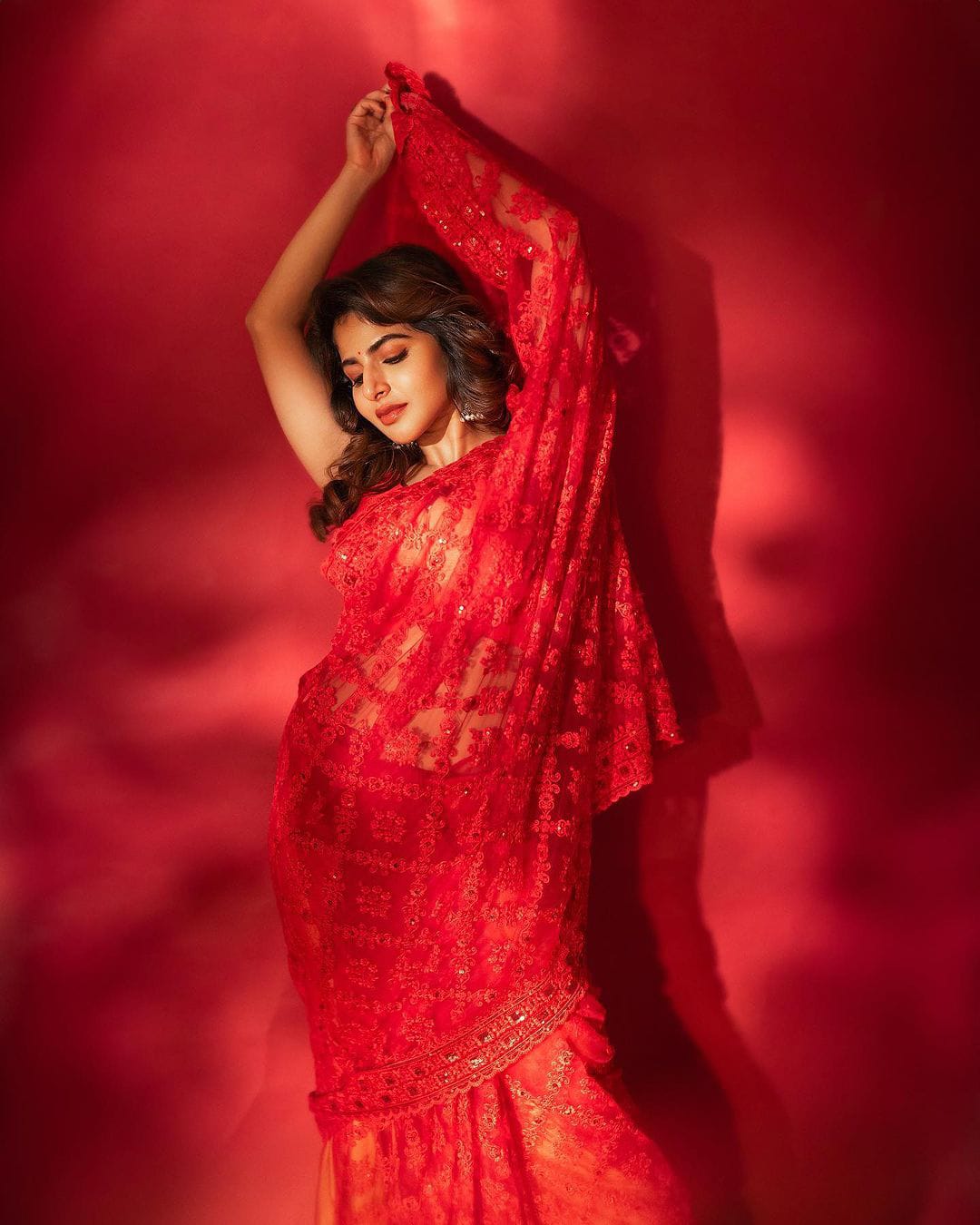 Red Soft Organza Silk With Embroidery Jhal work Saree