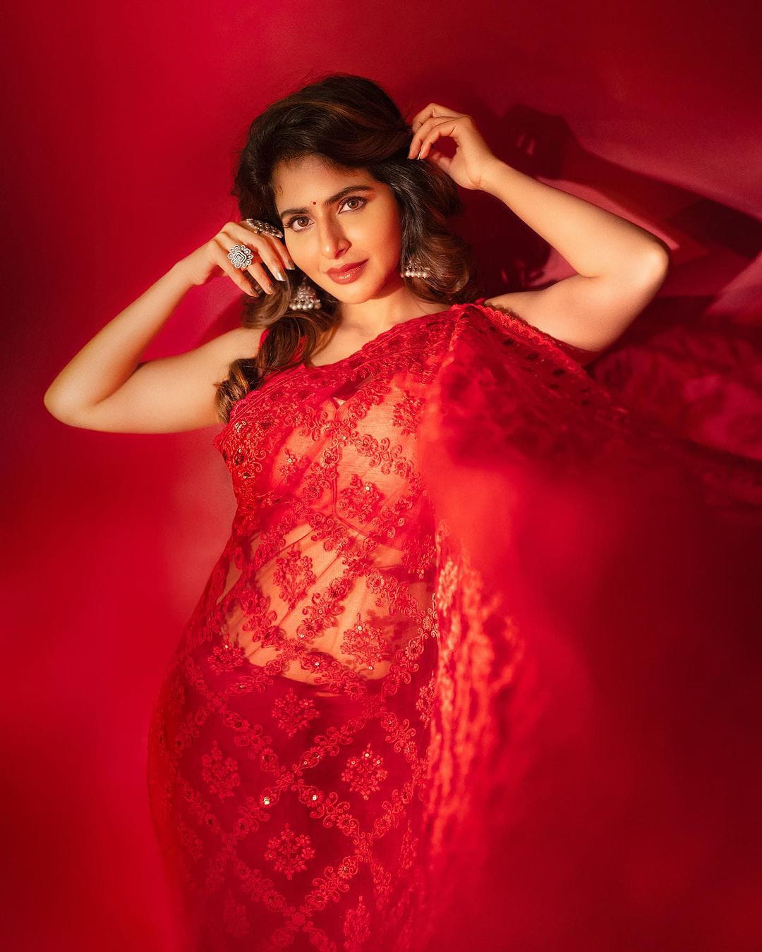 Red Soft Organza Silk With Embroidery Jhal work Saree