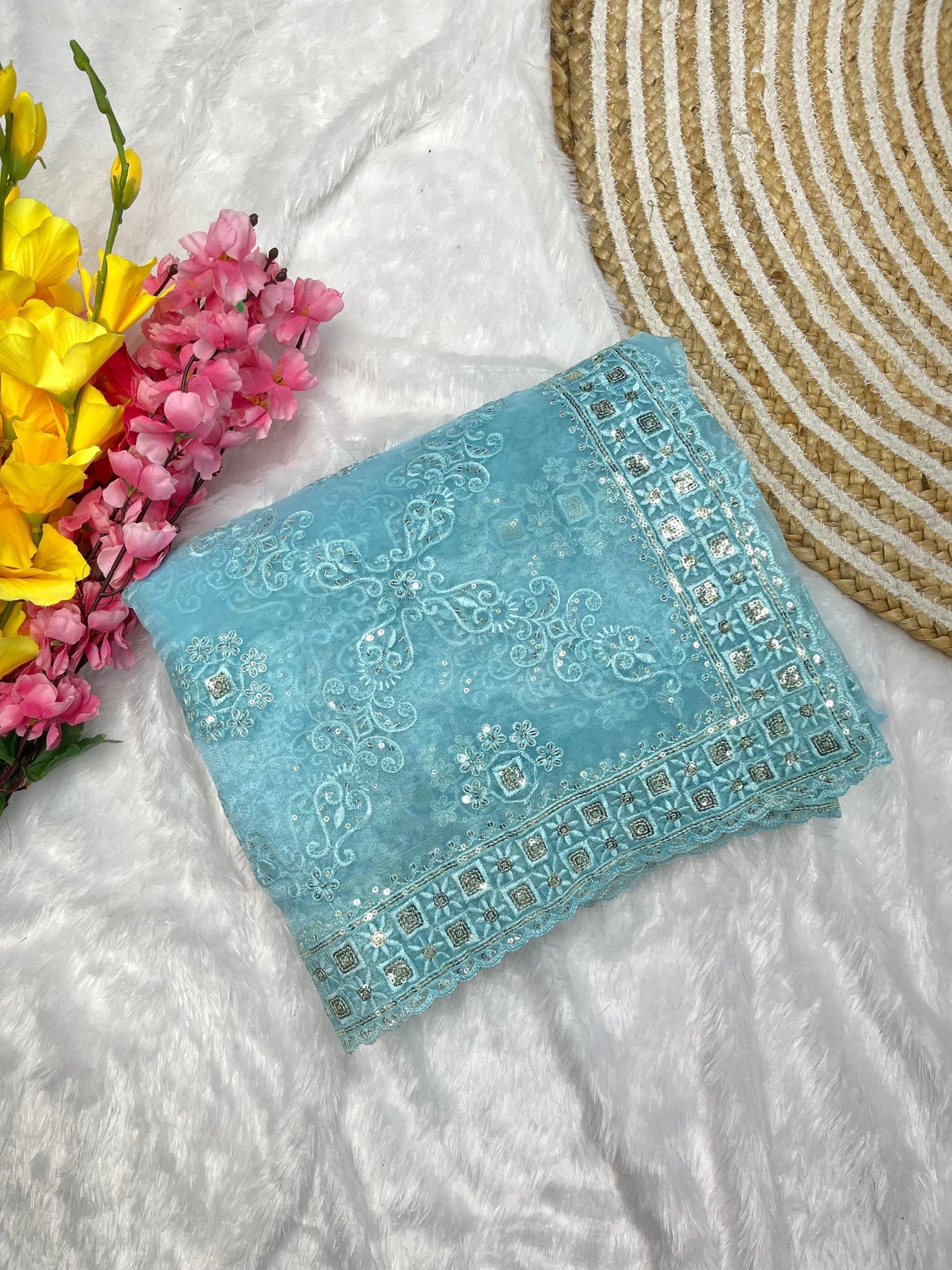 Red Soft Organza Silk With Embroidery Jhal work Saree