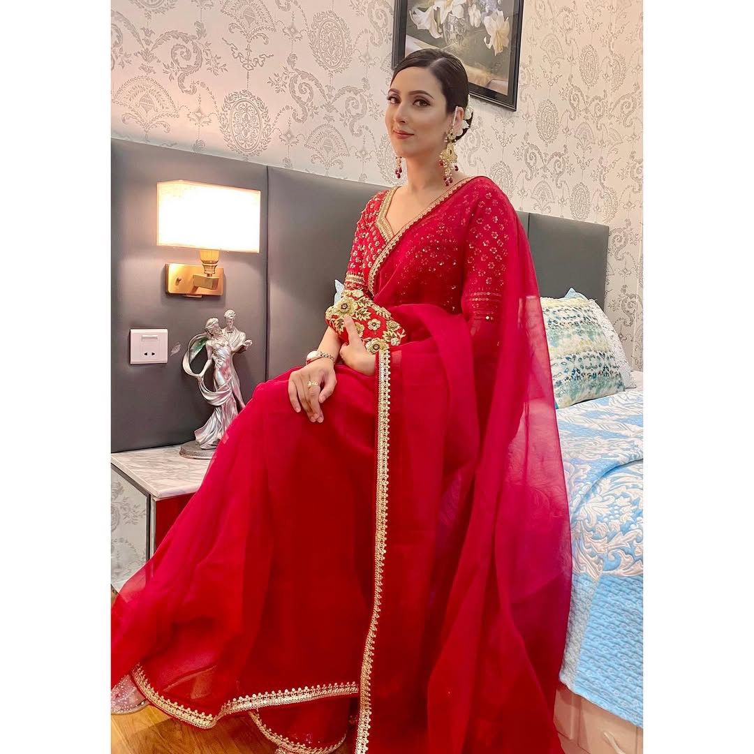 Red Heavy Organza Silk With Thread Sequins Work Saree