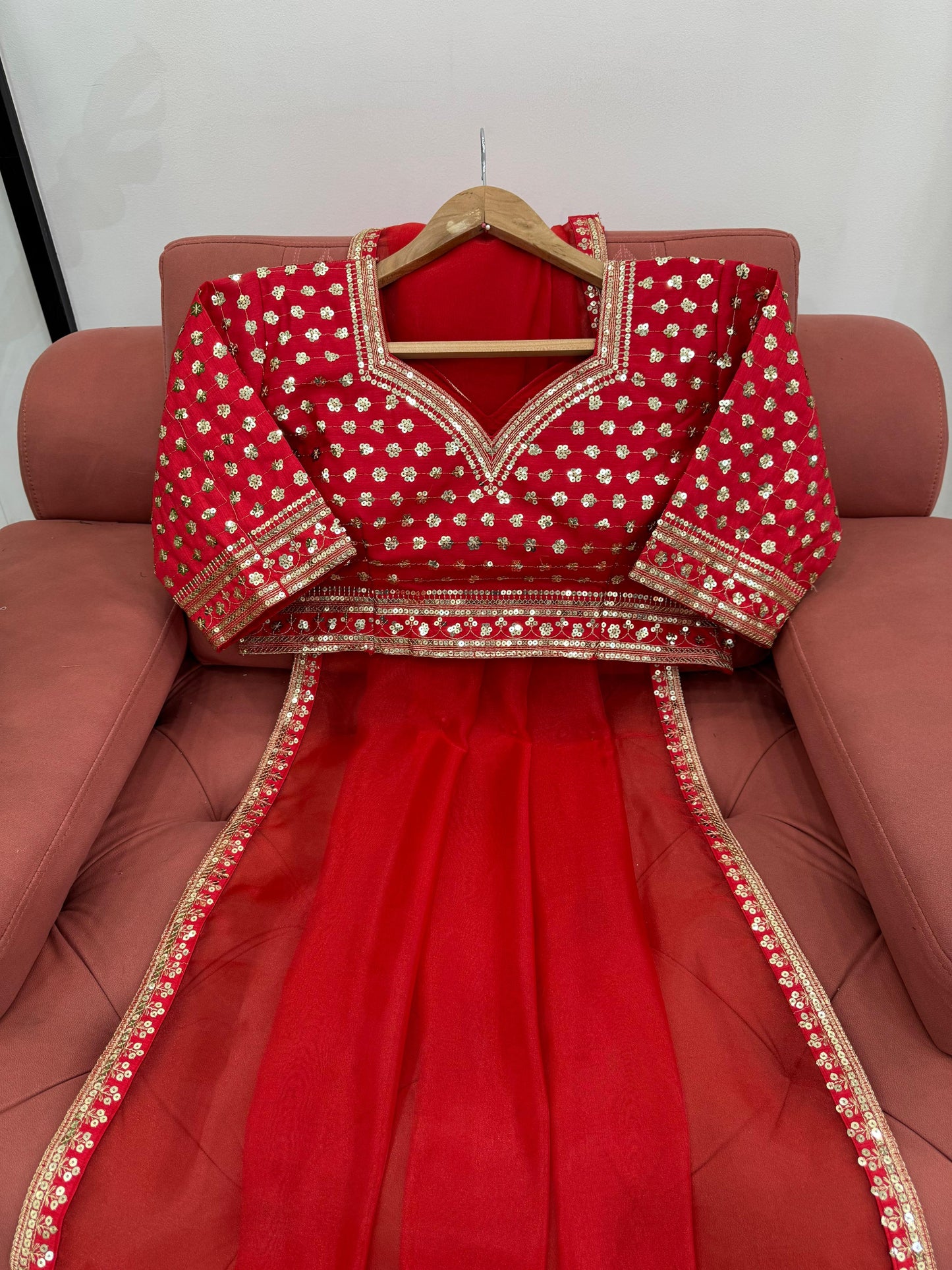 Red Heavy Organza Silk With Thread Sequins Work Saree