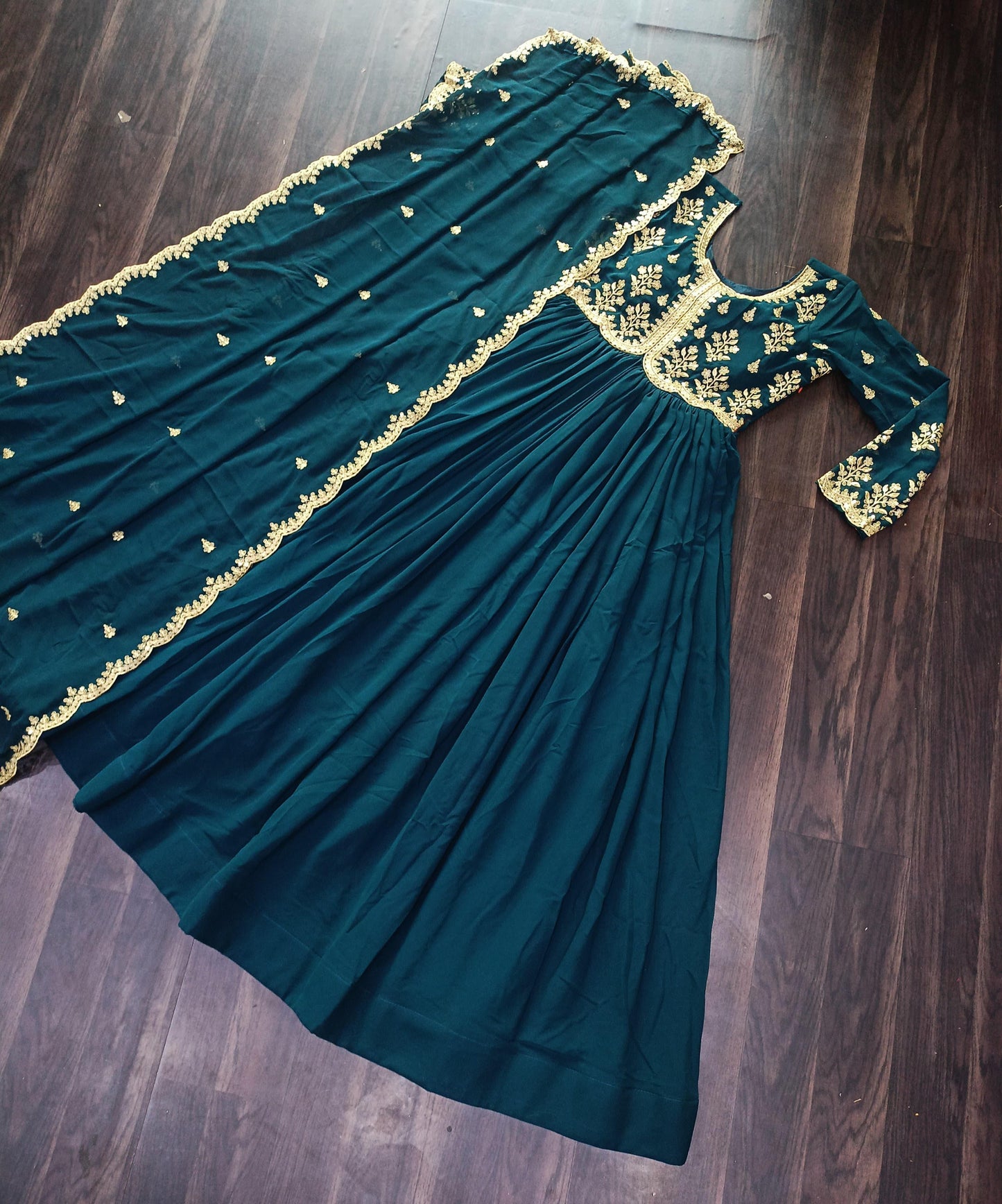 Rama Blooming Georgette Zari Embroidered Work Gown With Dupatta