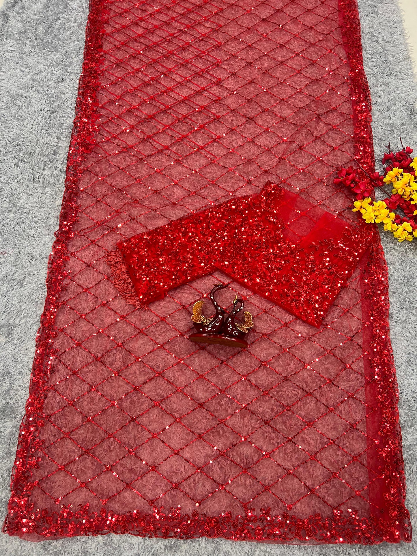 Soft Net With Sequins Embroidery Work Saree
