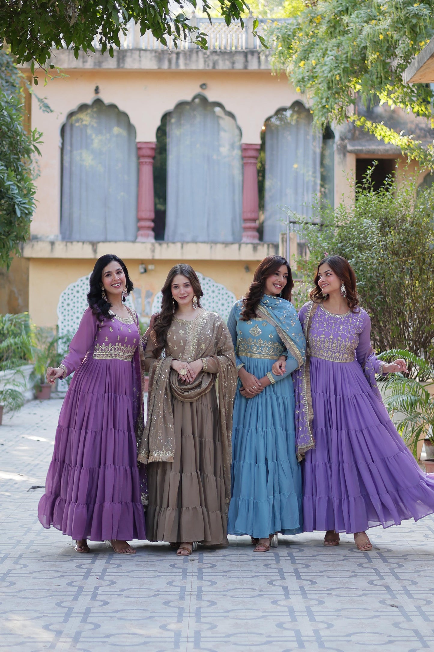 Bright Purple Star Georgette Gown With Dupatta