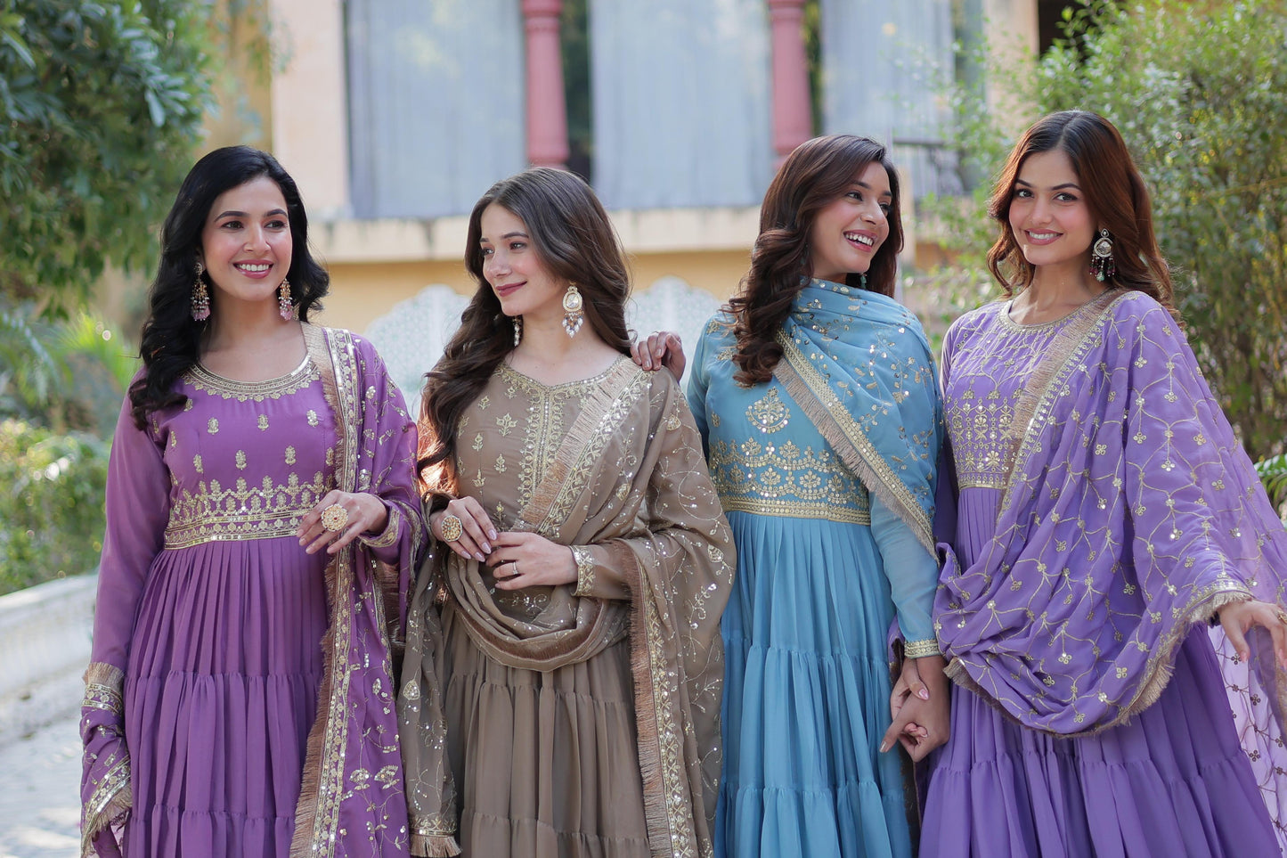 Bright Purple Star Georgette Gown With Dupatta