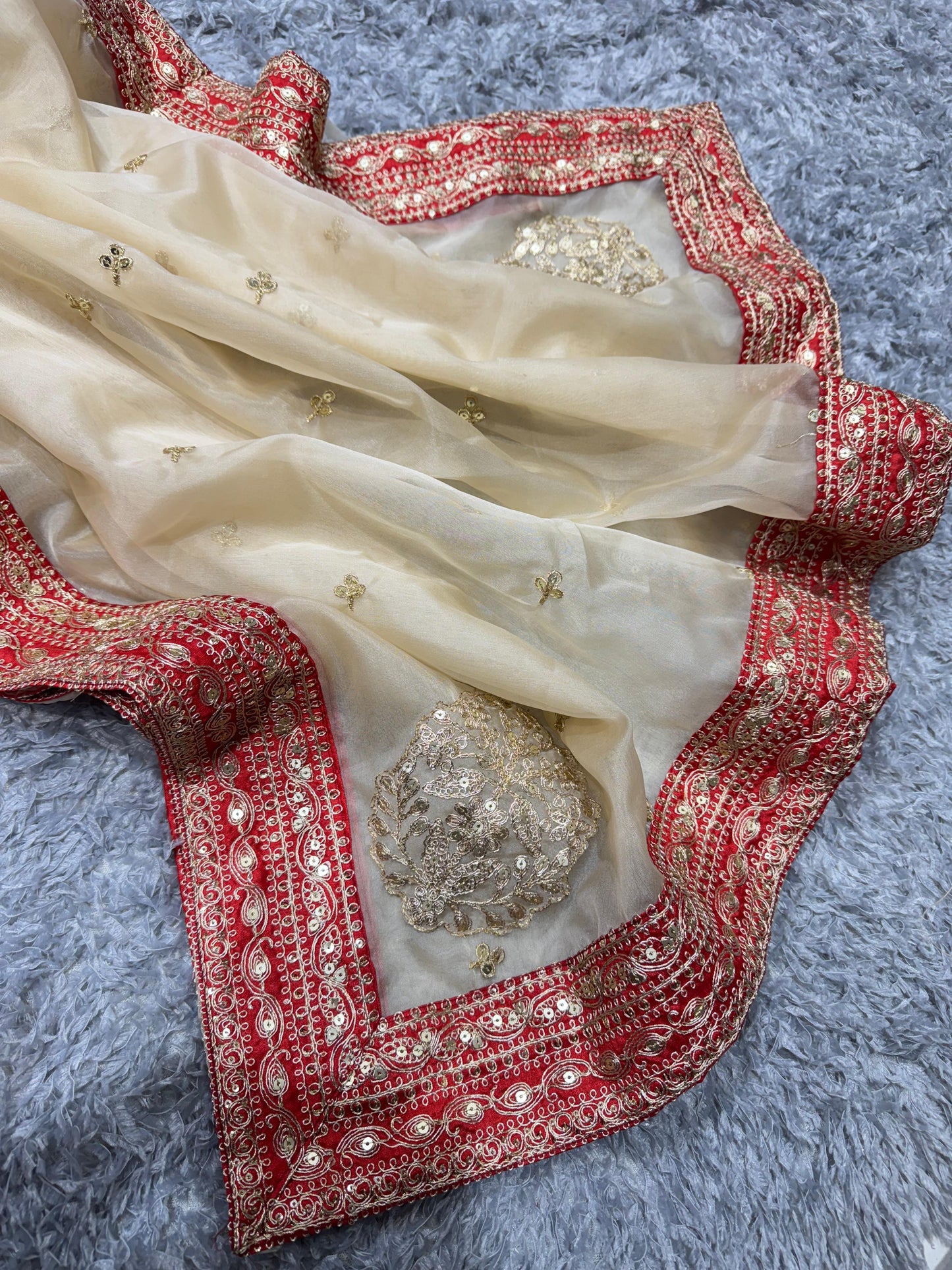 Heavy Soft Organza Dori Embroidery Work Saree