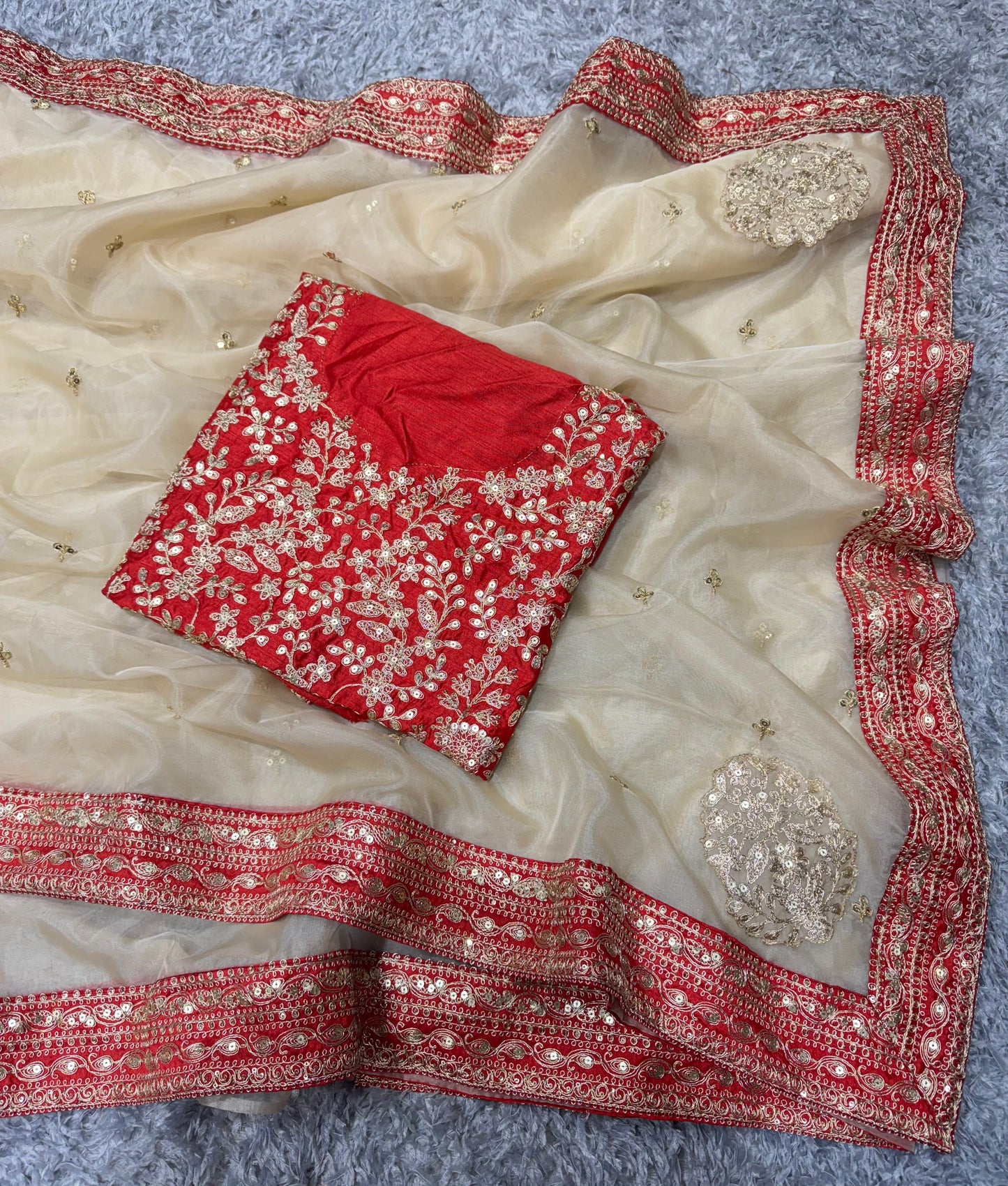 Heavy Soft Organza Dori Embroidery Work Saree