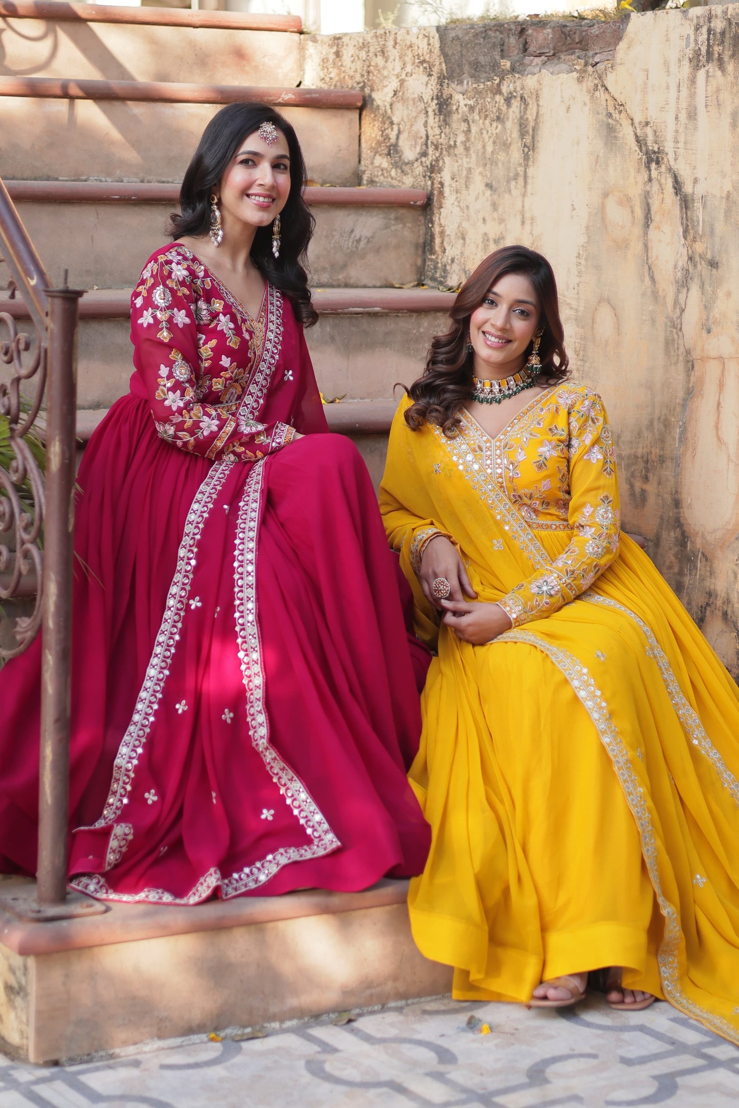 Rani Faux Blooming with Embroidery Zari Sequins Work Gown With Dupatta