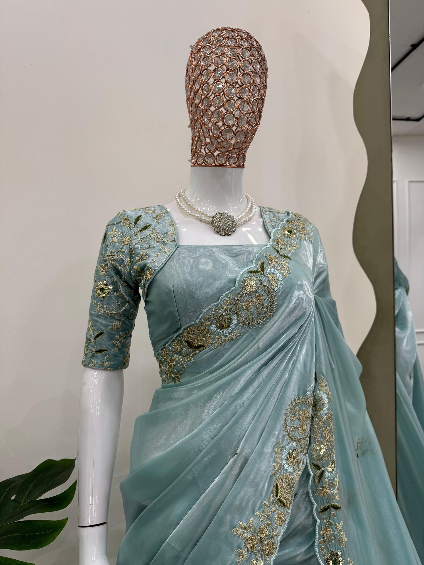 Sky Blue Color Heavy Zimmy Chu Saree