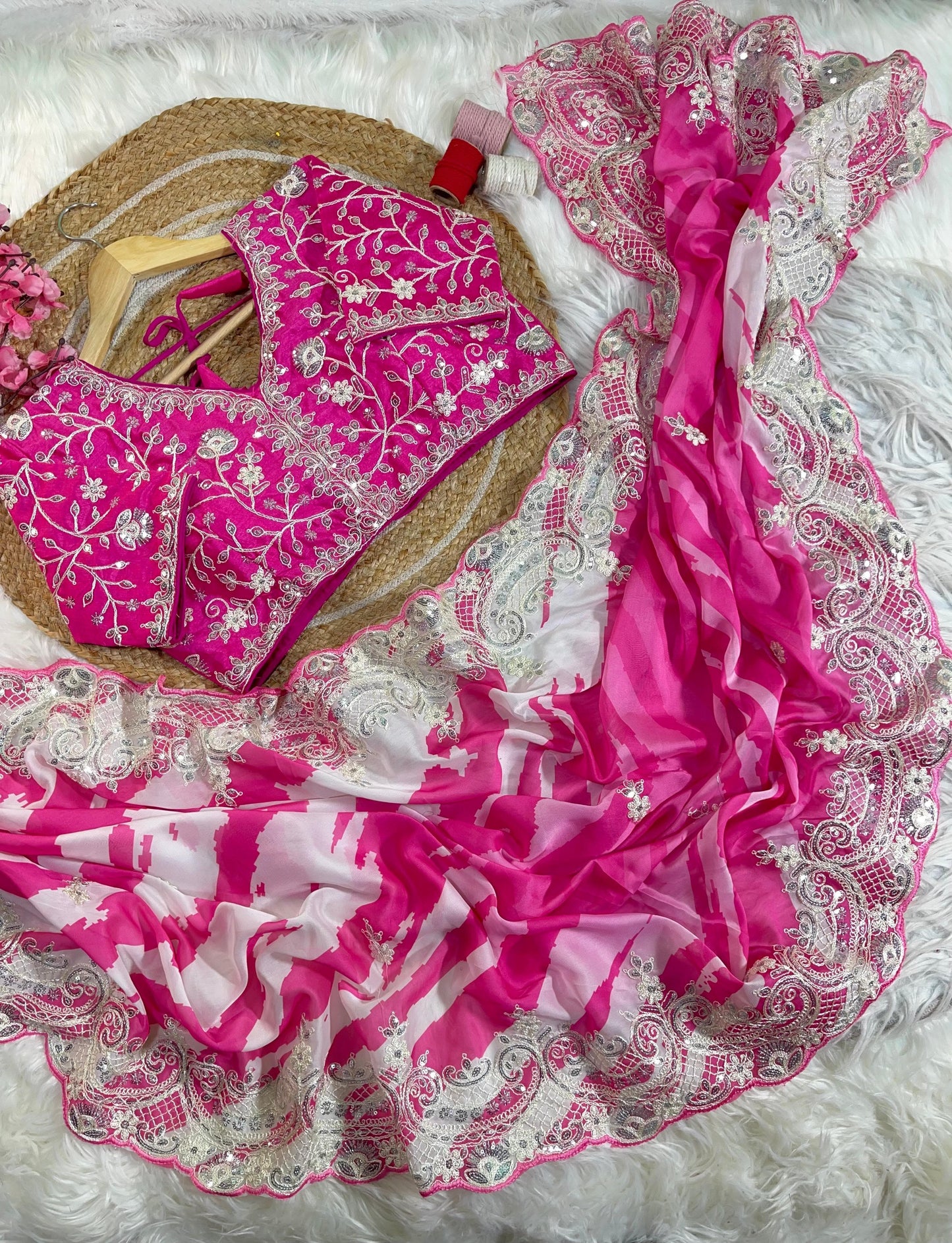 Rani -Pink Soft Rangoli Silk With Lehariya Digital Prints Saree