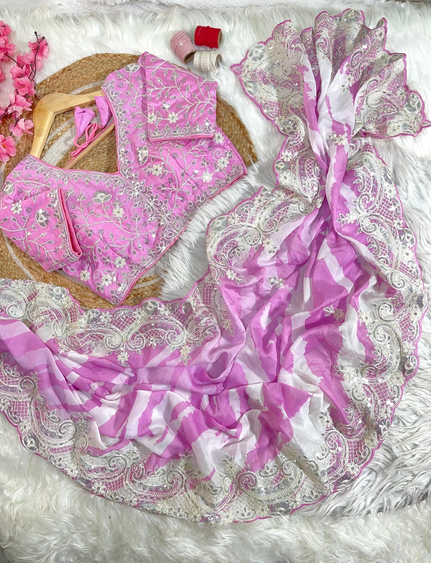 Rani -Pink Soft Rangoli Silk With Lehariya Digital Prints Saree