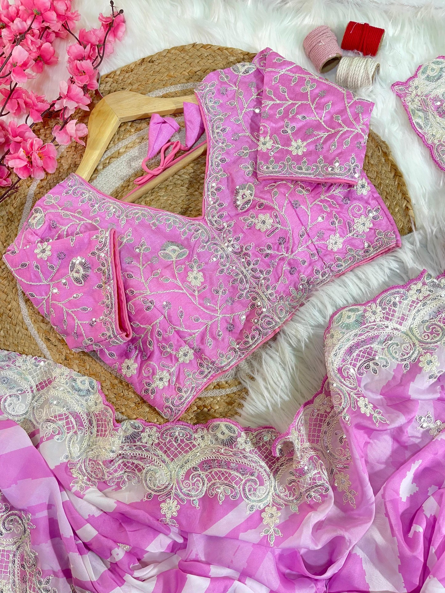 Rani -Pink Soft Rangoli Silk With Lehariya Digital Prints Saree