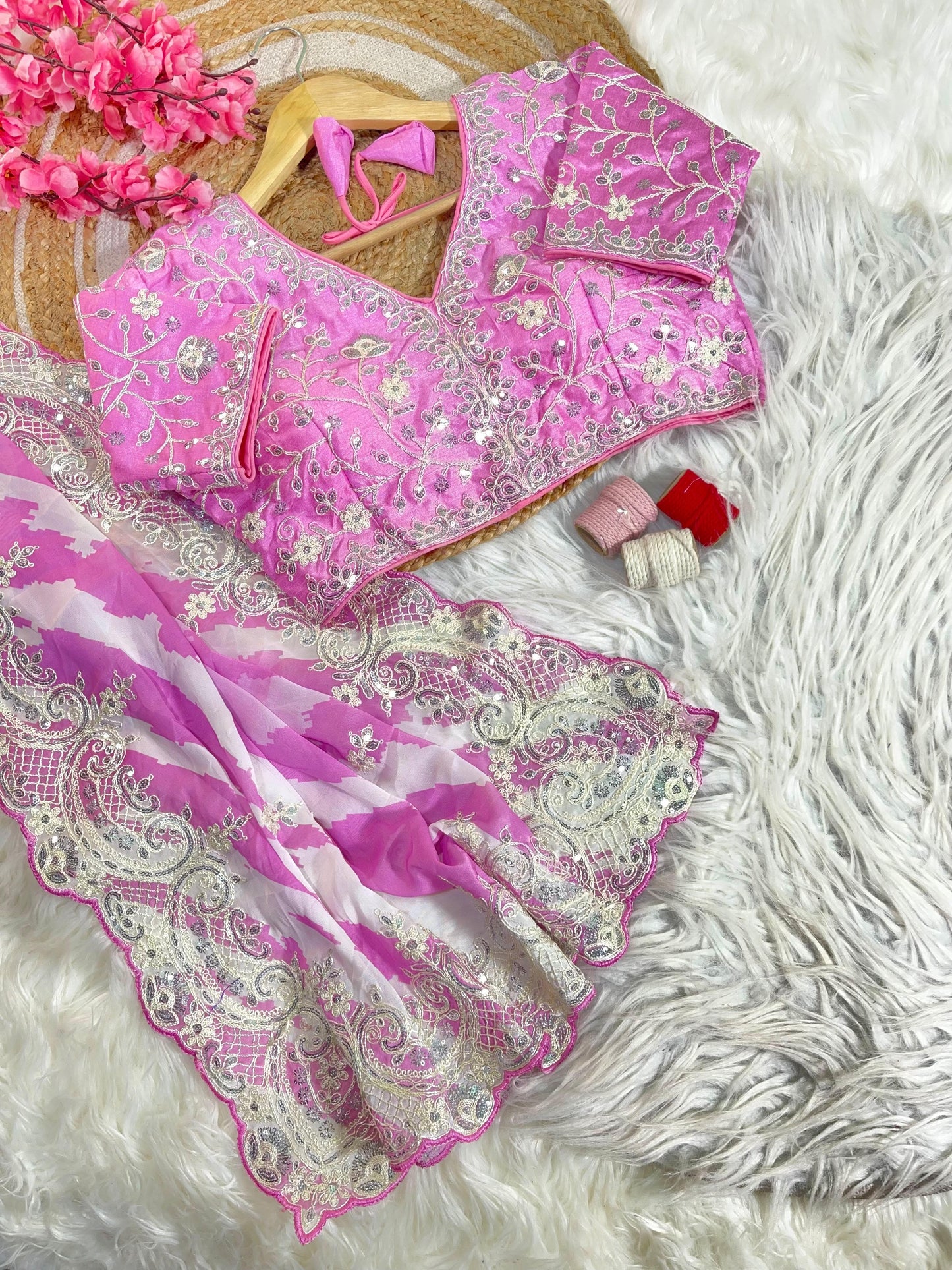Rani -Pink Soft Rangoli Silk With Lehariya Digital Prints Saree